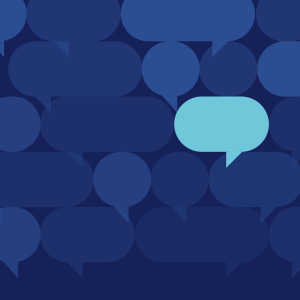 Eine Wolke von runden und ovalen Sprechblasen in verschiedenen Blautönen vor einem dunkelblauen Hinergrund. Eine der Sprechblasen ist deutlich heller und sticht heraus.