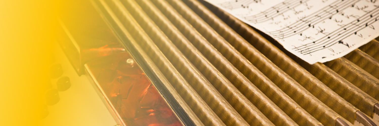 Nahaufnahme Akkordeon-Balg und Notenblatt