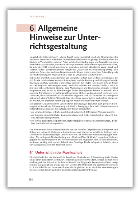 Buchseite mit der Überschrift „Allgemeine Hinweise zur Unterrichtsgestaltung“ und Fließtext zur musikalischen Früherziehung.