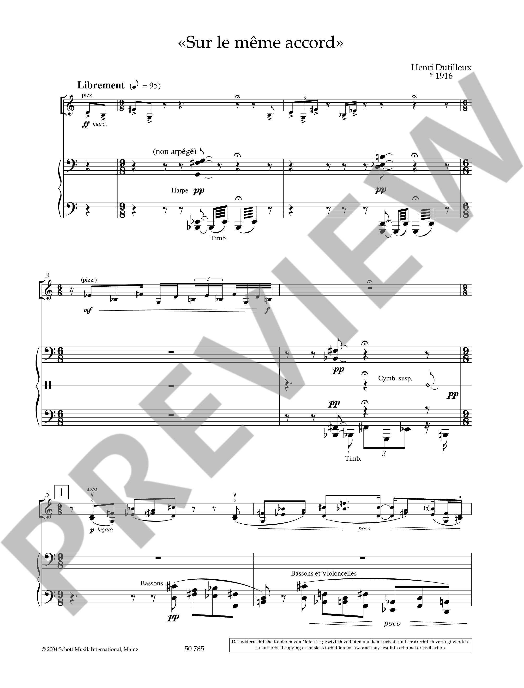 Sample 1 : Dutilleux, Henri : Sur le même accord, Nocturne - violin and orchestra - Schott Digital
