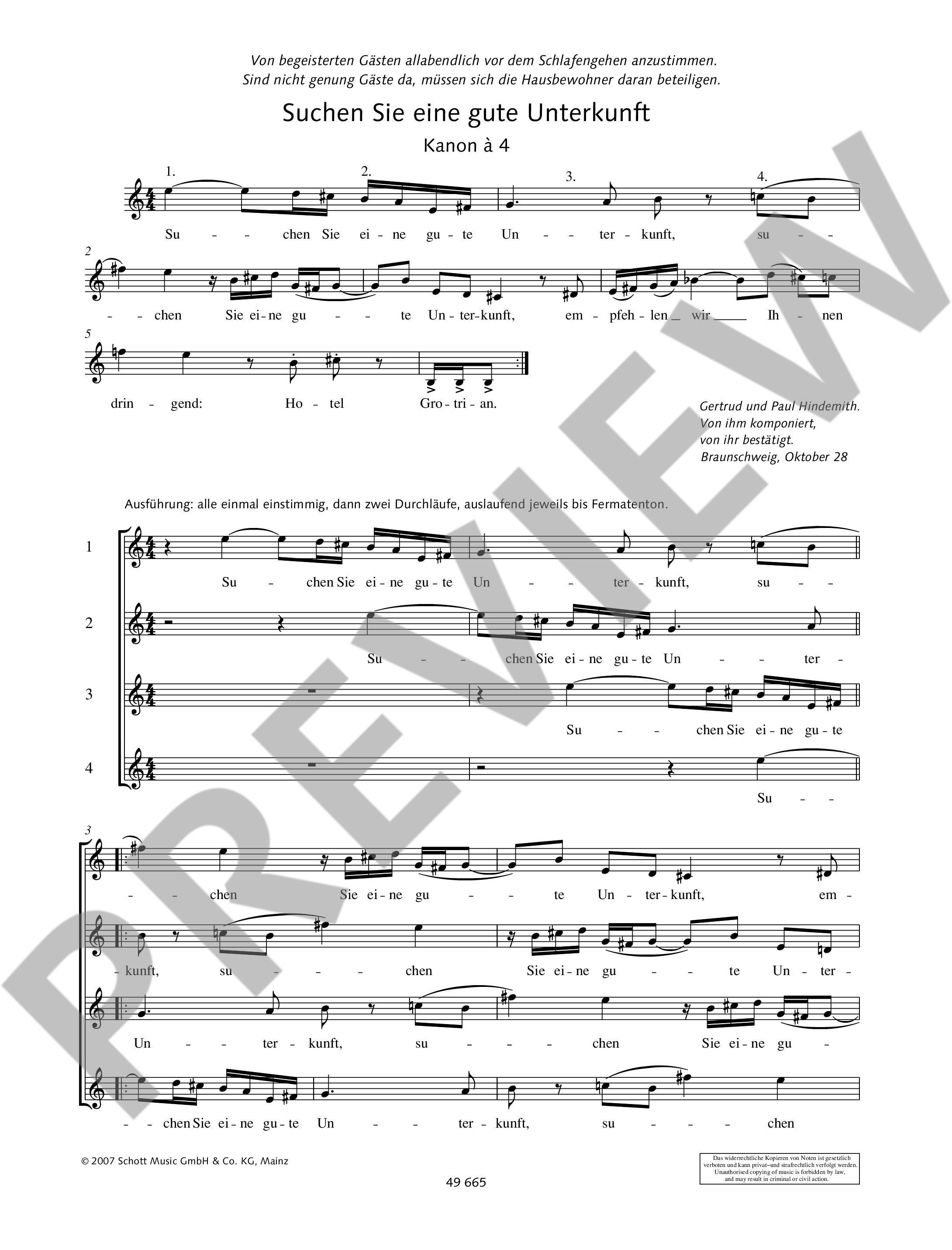 Sample 1 : Hindemith, Paul : Kanons, Volume 1 for choir a cappella - choir a cappella - Schott Digital