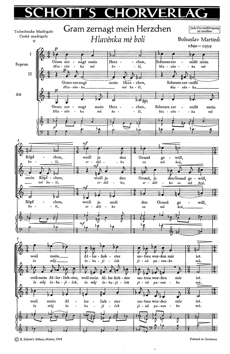 Sample 1 : Martinu, Bohuslav : Tschechische Madrigale · Ceské madrigaly, 5. Gram zernagt mein Herzchen · Hla