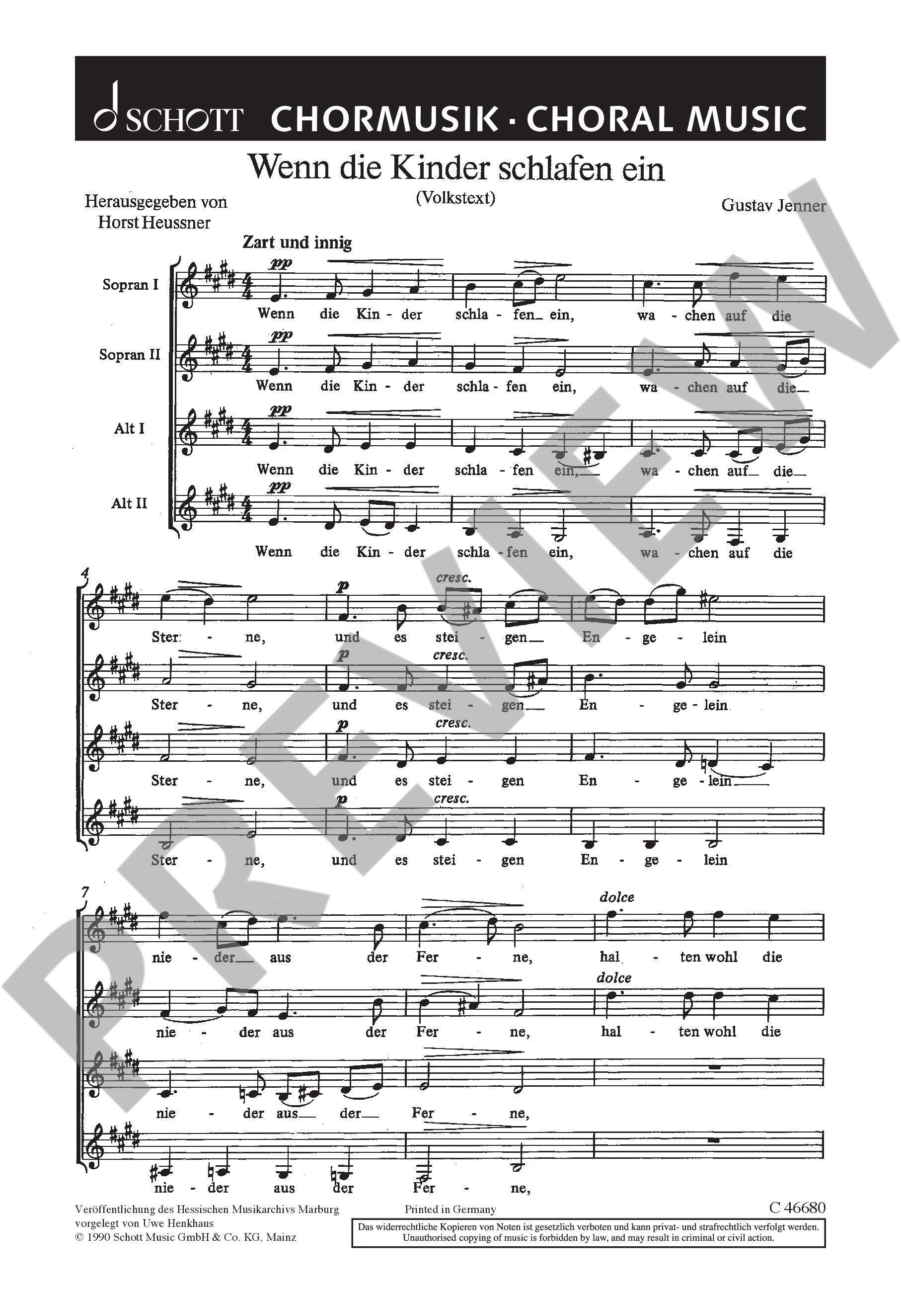 Sample 1 : Jenner, Cornelius Uwe Gustav : Wenn die Kinder schlafen ein,  - female choir or children's choir (SS