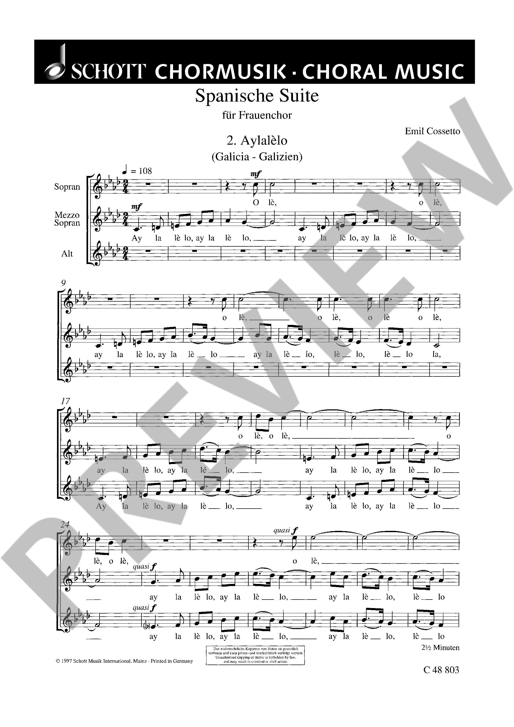 Sample 1 : Cossetto, Emil : Spanische Suite, Nr. 2: Aylaleló (Galizia) / Nr. 3: Rosinyol (Katalonien) - female