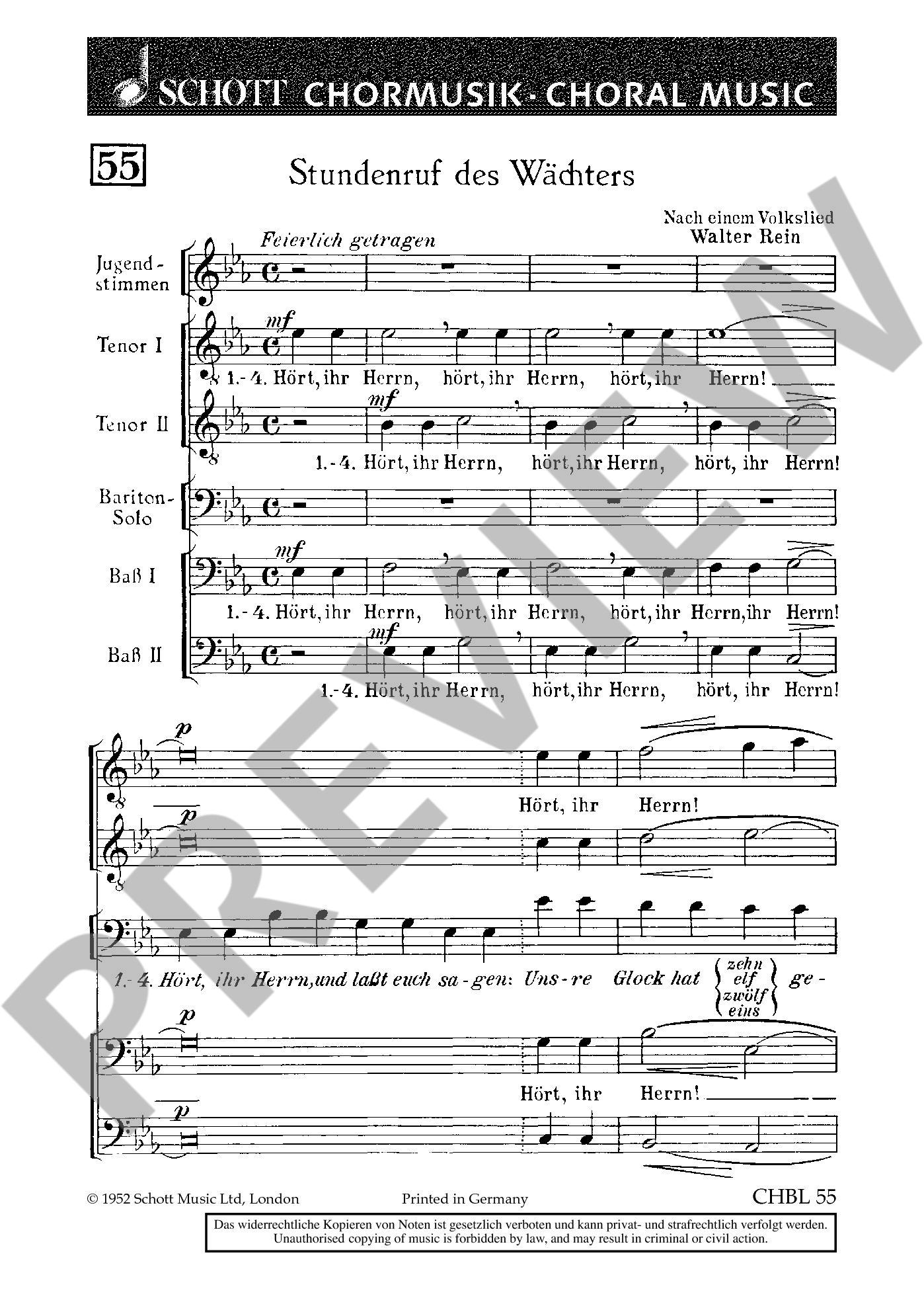 Sample 1 : Rein, Walter : Stundenruf des Wächters, Volkslied "Hört, ihr Herrn und lasst euch sagen" - men's c