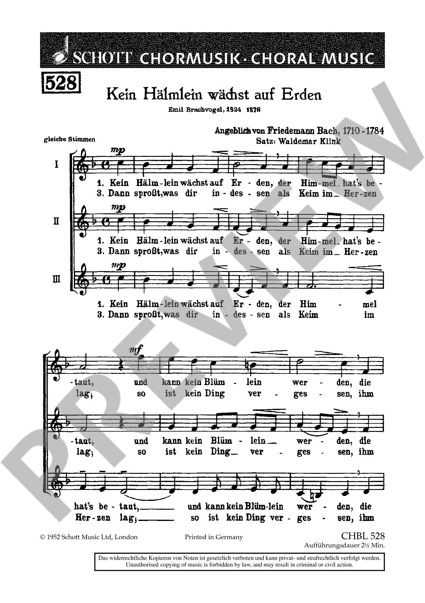Sample 1 : Bach, Wilhelm Friedemann : Kein Hälmlein wächst auf Erden,  - female choir or youth choir (SMezA)