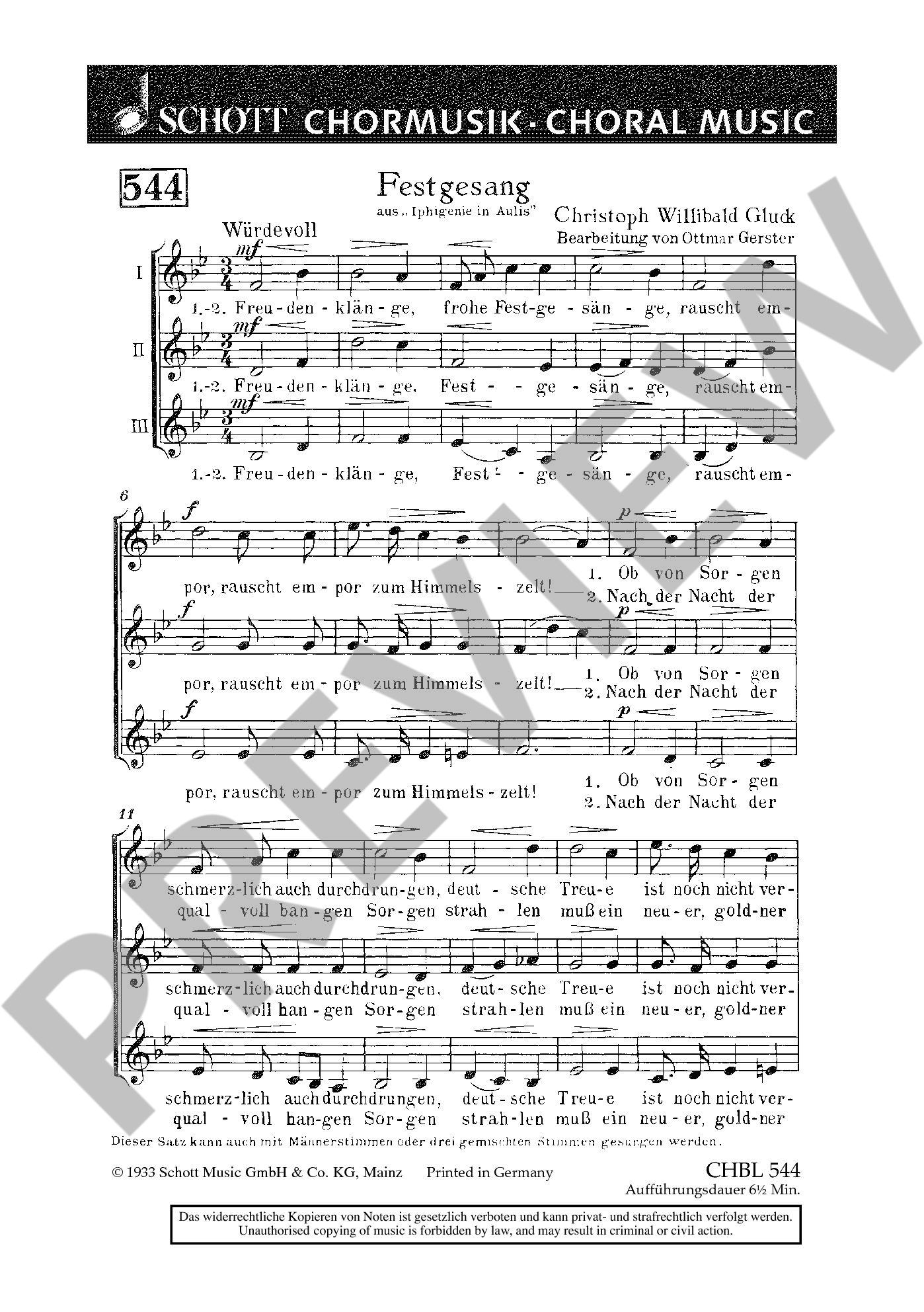 Sample 1 : Gluck, Christoph Willibald (Ritter von) : Festgesang, "Freudenklänge, frohe Festgesänge" - female