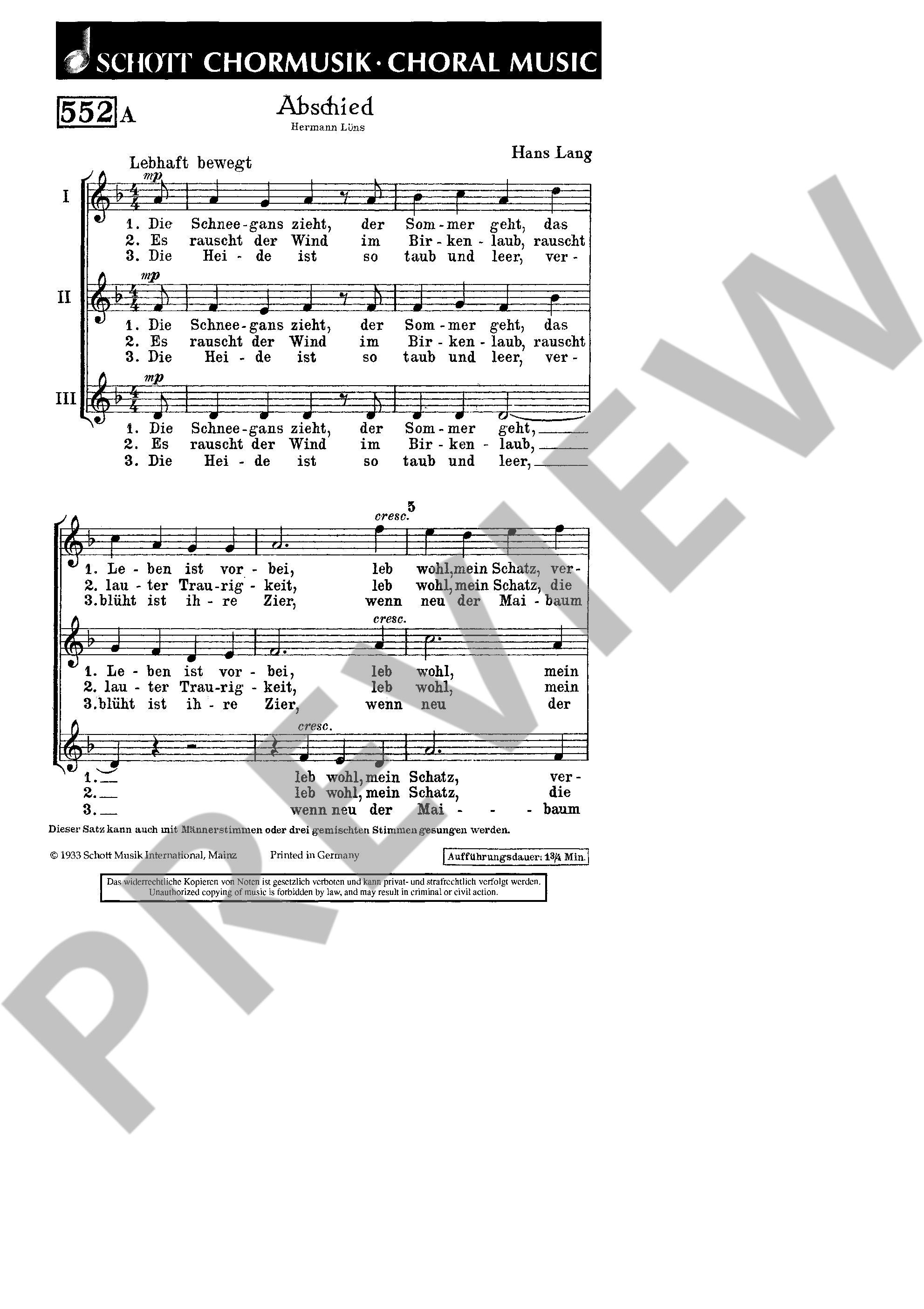 Sample 1 : Knab, Armin / Lang, Hans : Abschied / Der Maie, "Die Schneegans zieht" / "Der Maie bringt uns der Bl
