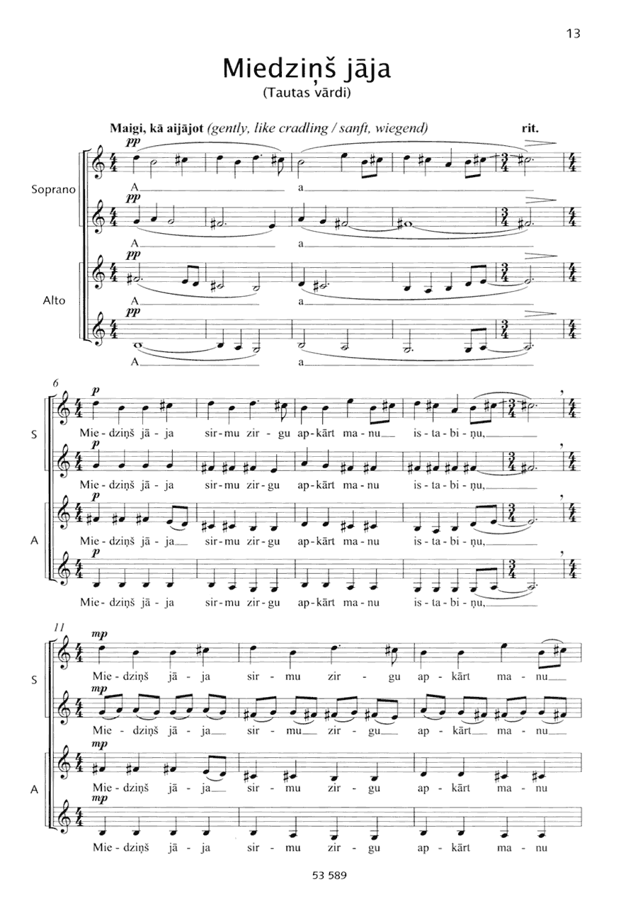 Sample 2 : Vasks, Peteris : Dzimtene, (Home) - female choir - Schott Digital