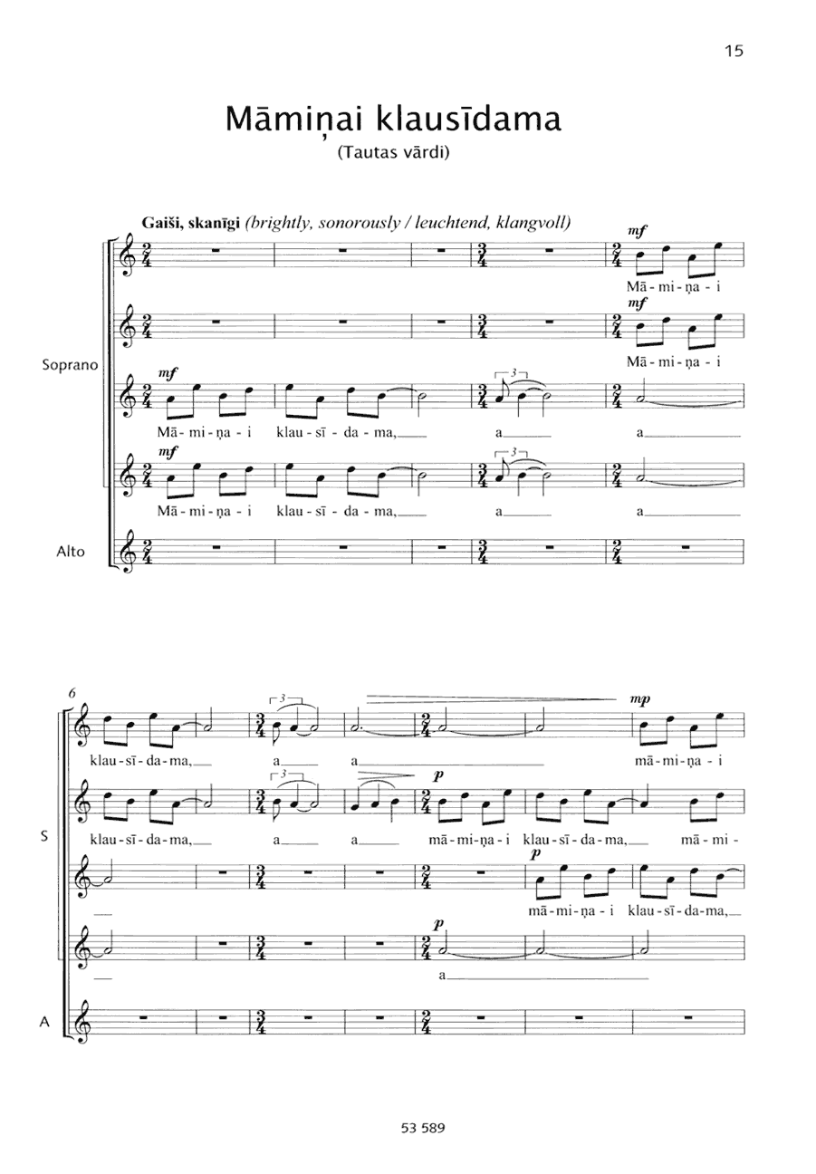 Sample 3 : Vasks, Peteris : Dzimtene, (Home) - female choir - Schott Digital