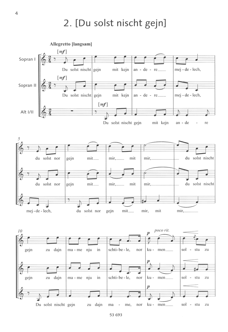 Sample 2 : Ullmann, Viktor : Three Yiddish pieces for female choir,  - female choir (SAA/SSAA) a cappella - Sch