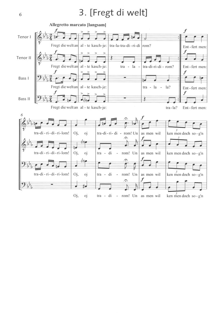 Sample 3 : Ullmann, Viktor : Three Yiddish pieces for male choir,  - men's choir (TTB/TTBB) a cappella - Schott