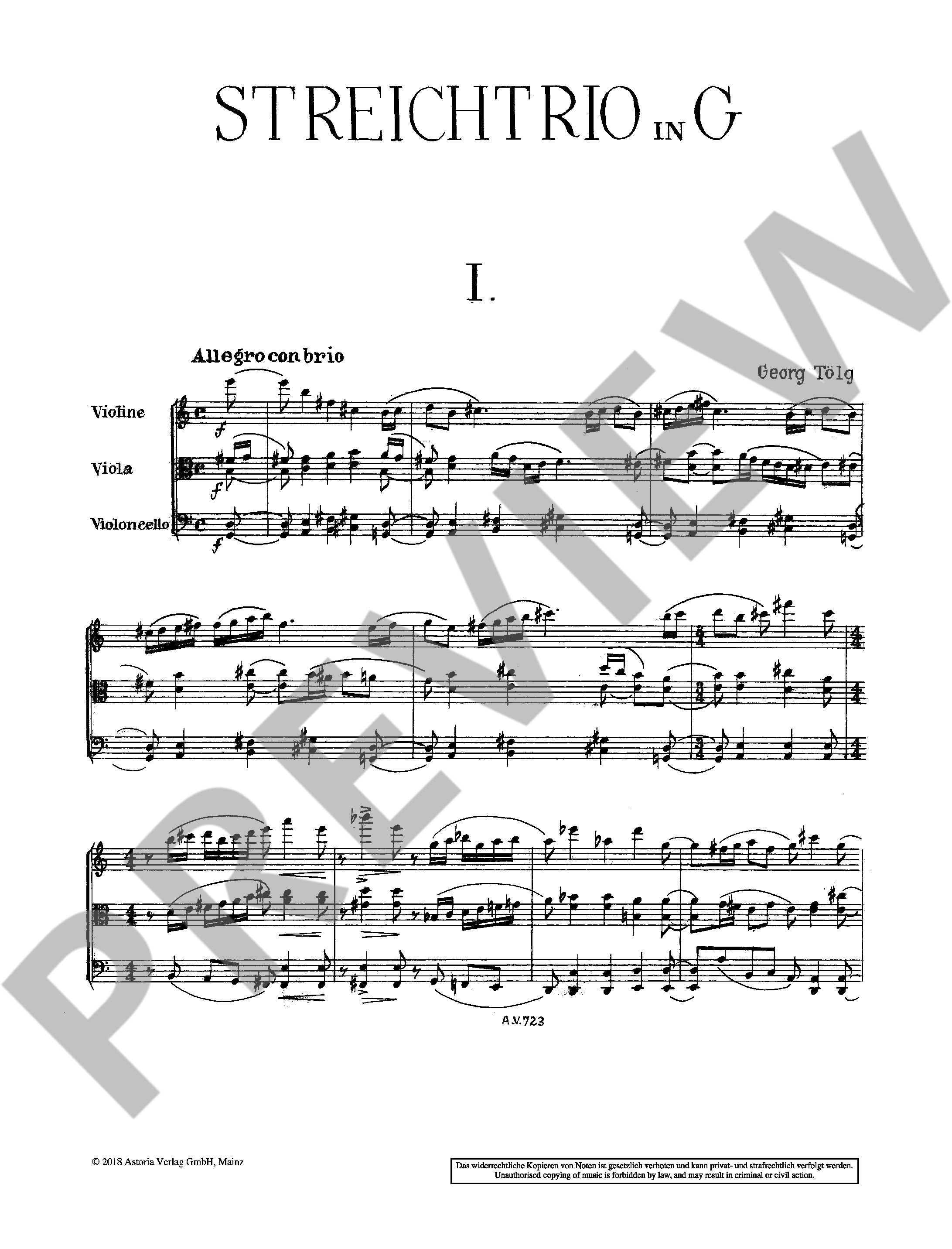 Sample 1 : Toelg, Georg : String trio in G major,  - string trio - Schott Digital