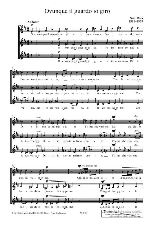 Sample 1 : Rota, Nino : Ovunque il guardo io giro, Canzone sacra per coro di bambini (SMezA) - children's choir