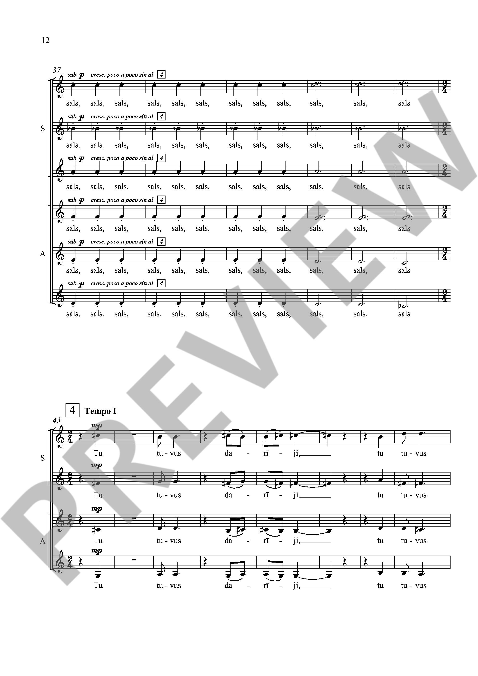 Sample 4 : Vasks, Peteris : Ne tikai lirika, (Not Only Poetry) - female choir (SSSSAAAA) - Schott Digital