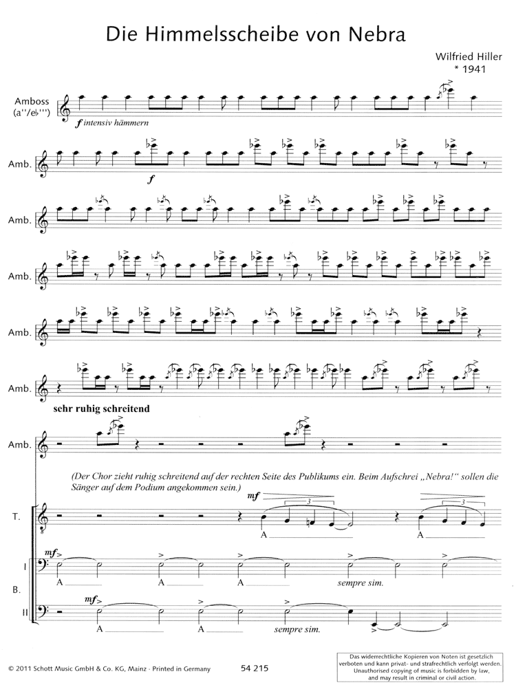 Sample 3 : Hiller, Wilfried : Die Himmelscheibe von Nebra, für gemischten Chor und zwei Ambosse - mixed choir