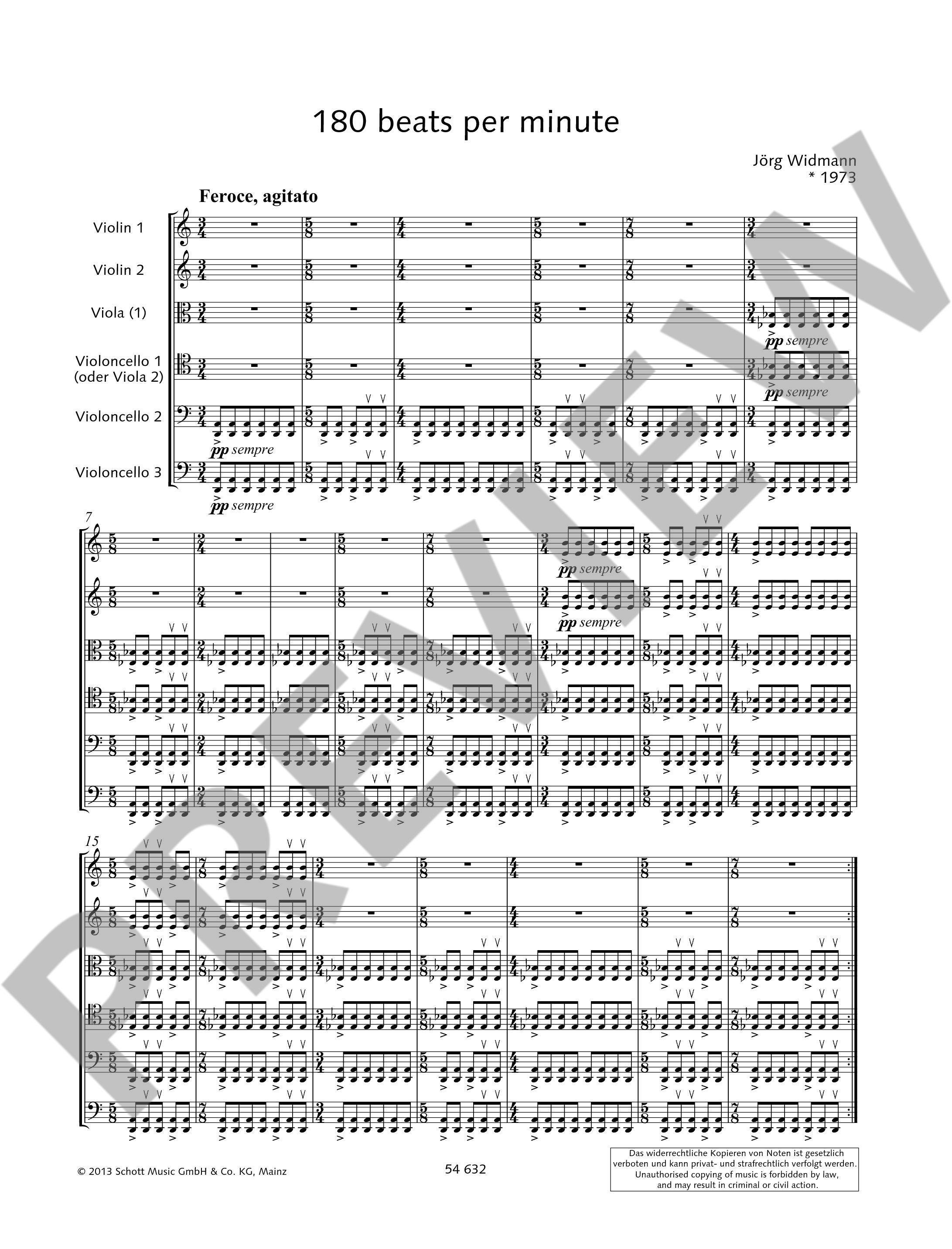 Sample 4 : Widmann, Jörg : 180 beats per minute, for string sextet - string sextet - Schott Digital
