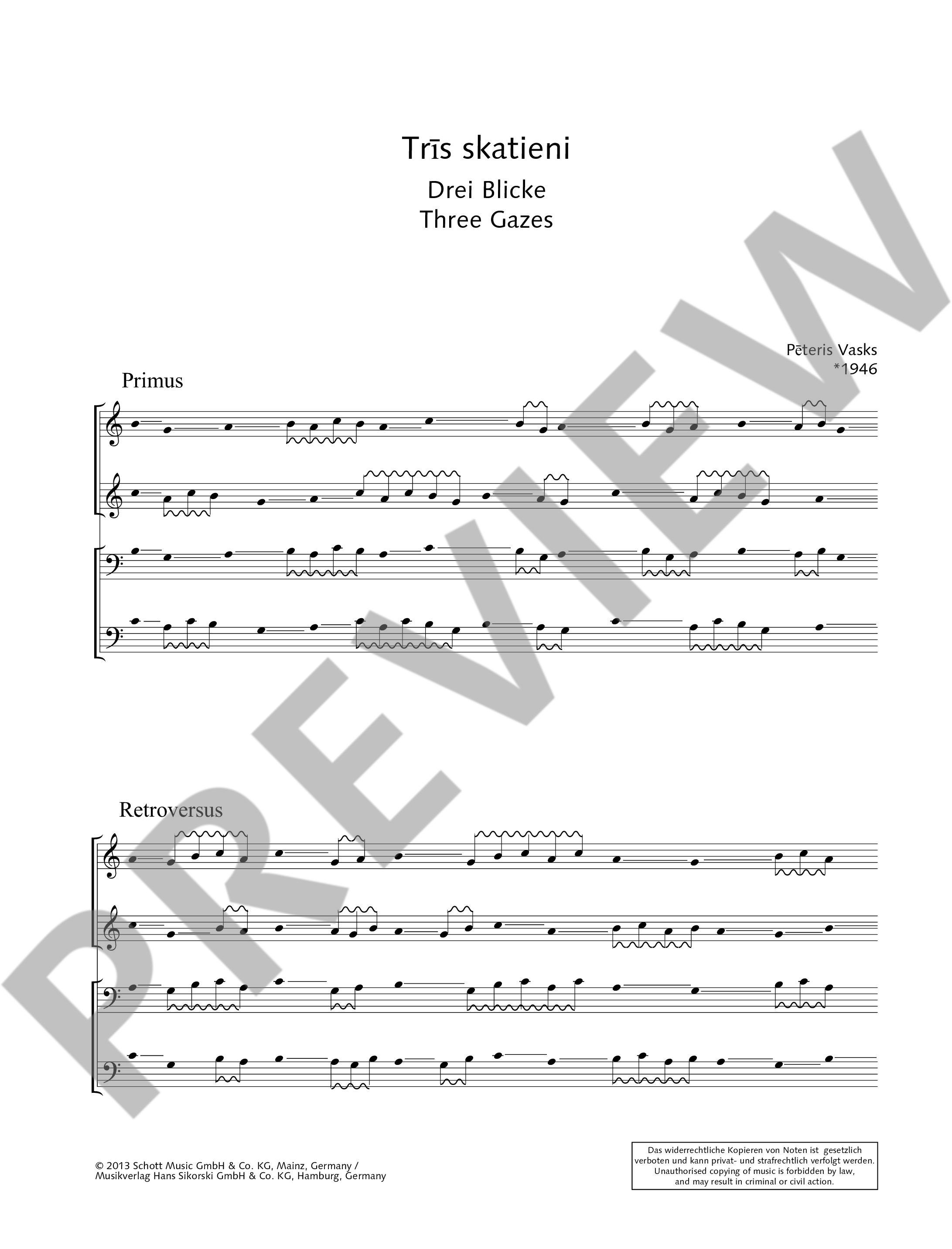 Sample 1 : Vasks, Peteris : Tris skatieni, (Three Gazes) - free instrumentation - Schott Digital
