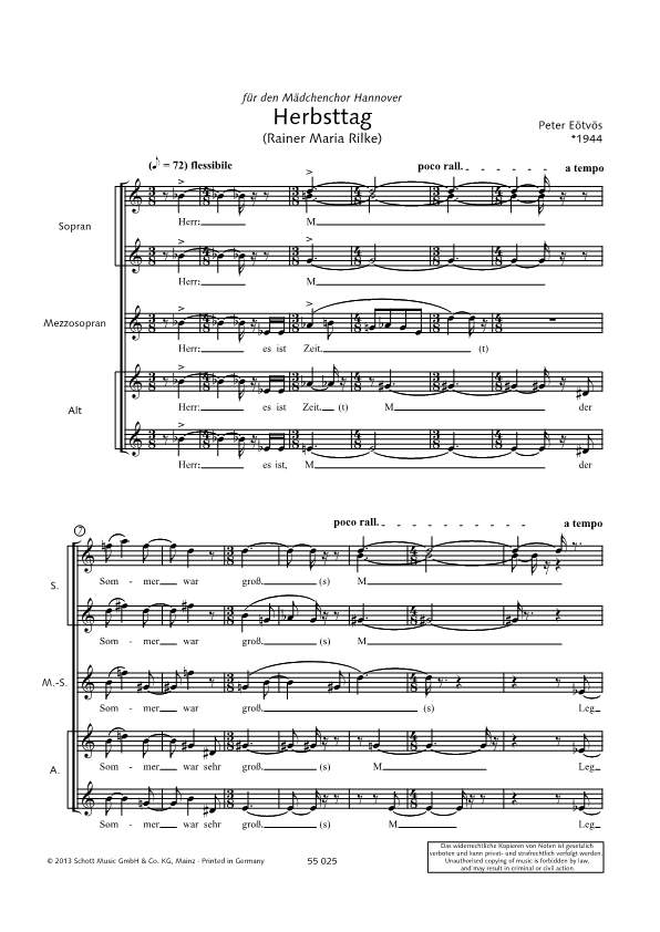 Sample 1 : Eötvös, Peter : Herbsttag, for girl's choir (SSMezAA) a cappella - girl's choir (SSMezAA) a cappel