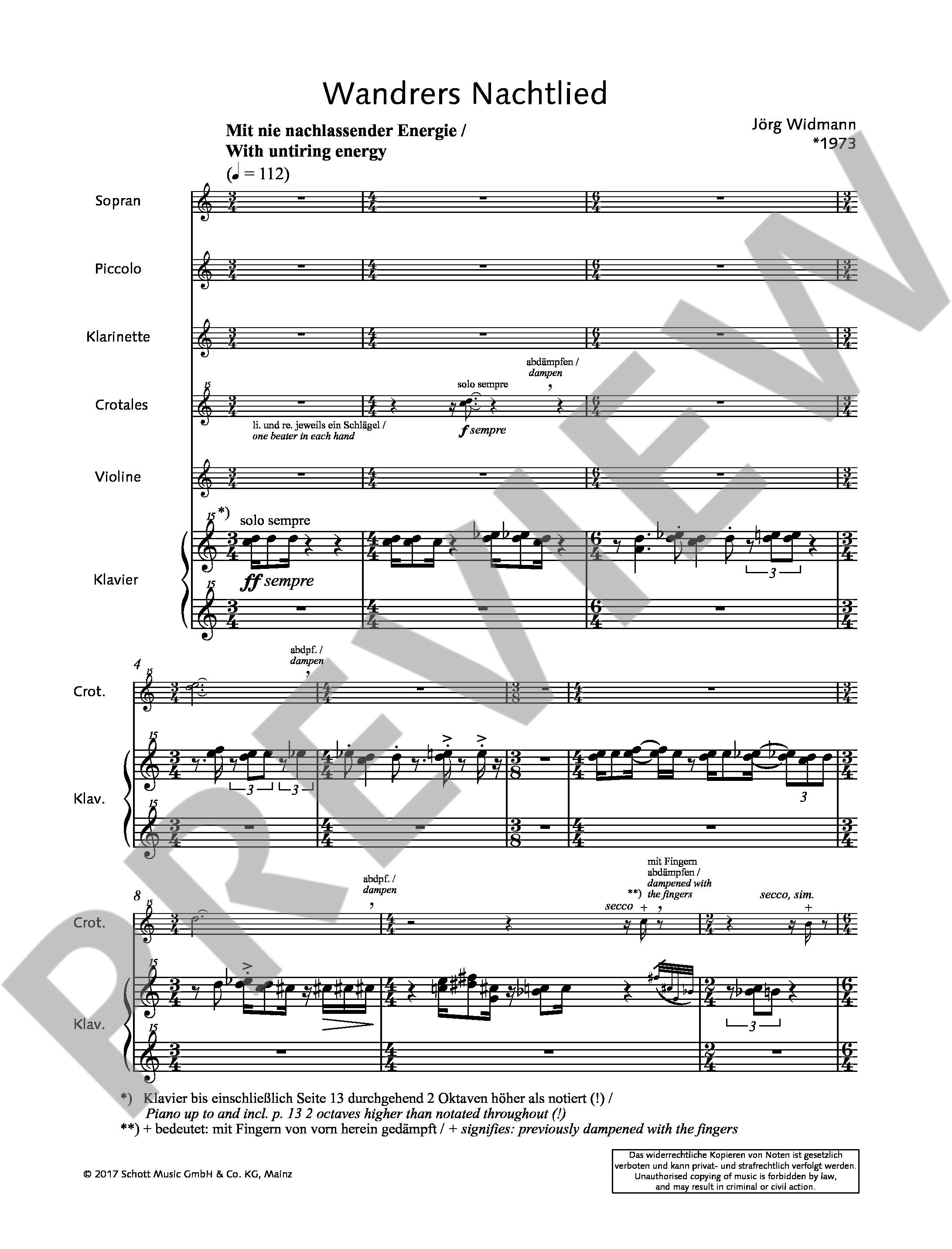 Sample 1 : Widmann, Jörg : Wandrers Nachtlied, für Sopran und fünf Instrumente - soprano and 5 instruments -