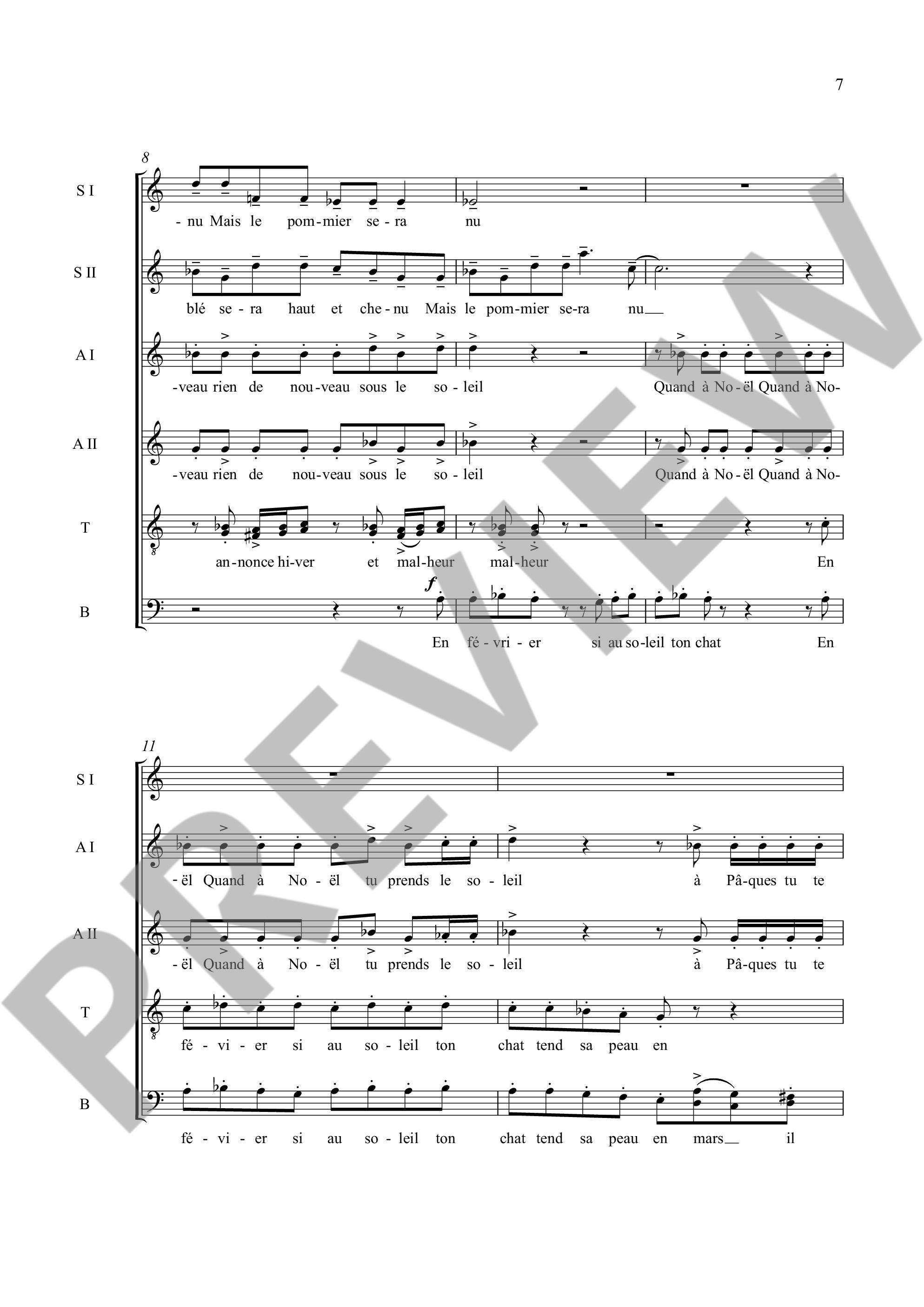 Sample 2 : Pécou, Thierry : Les effets du jour, for mixed choir a cappella and a bell - mixed choir (SATB) and