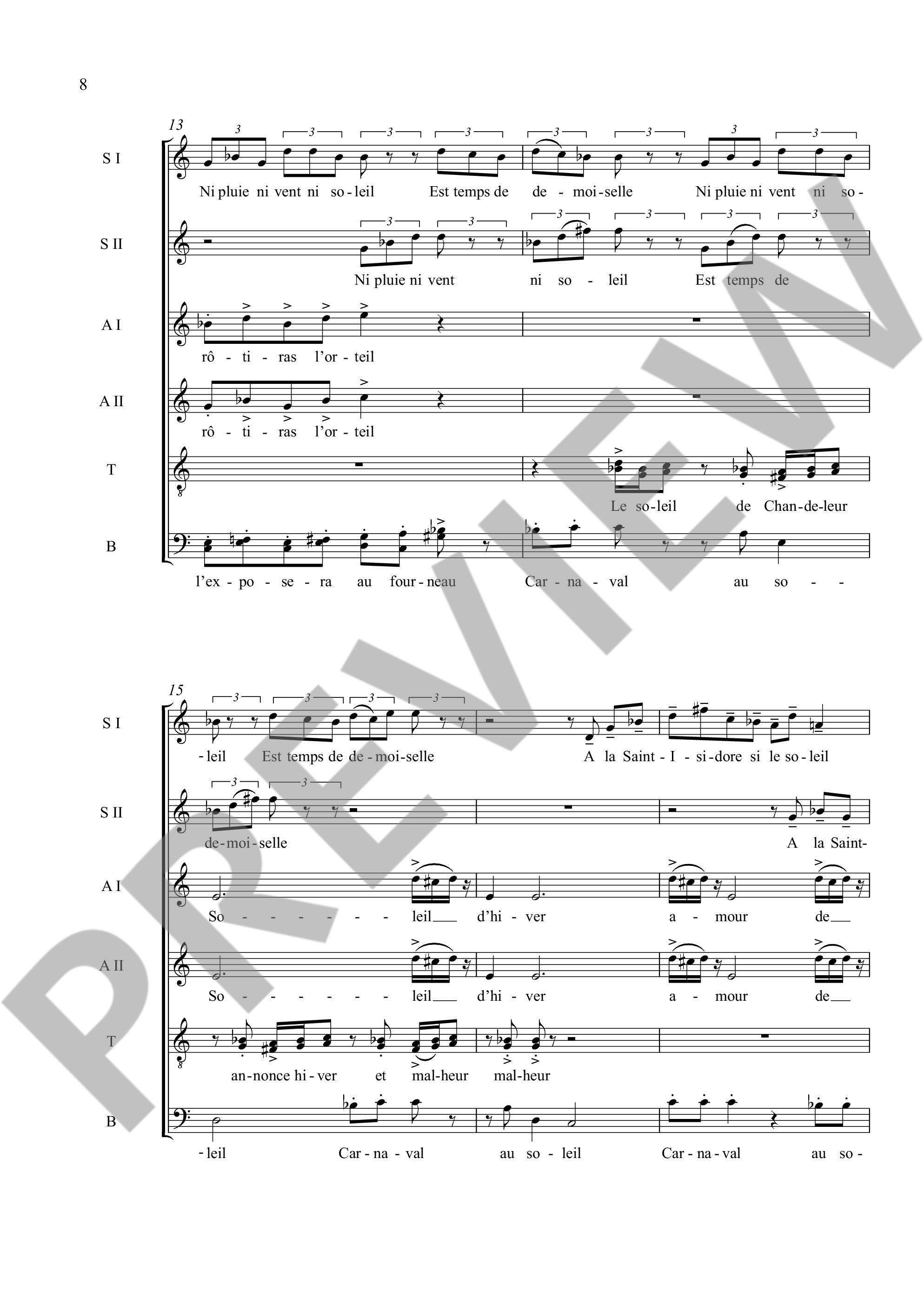 Sample 3 : Pécou, Thierry : Les effets du jour, for mixed choir a cappella and a bell - mixed choir (SATB) and