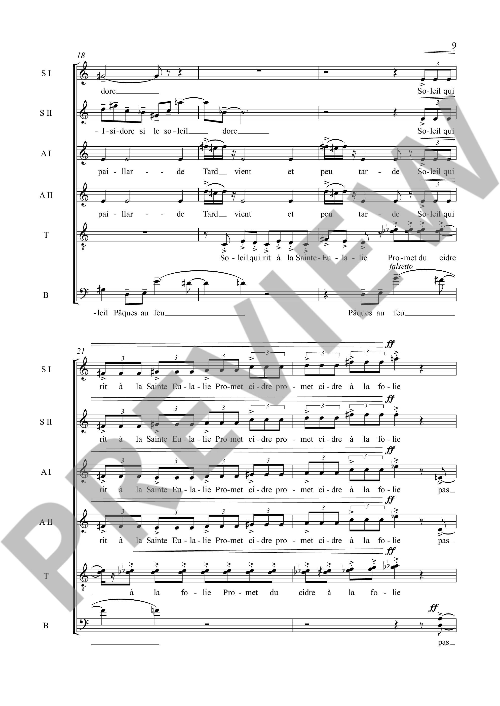 Sample 4 : Pécou, Thierry : Les effets du jour, for mixed choir a cappella and a bell - mixed choir (SATB) and