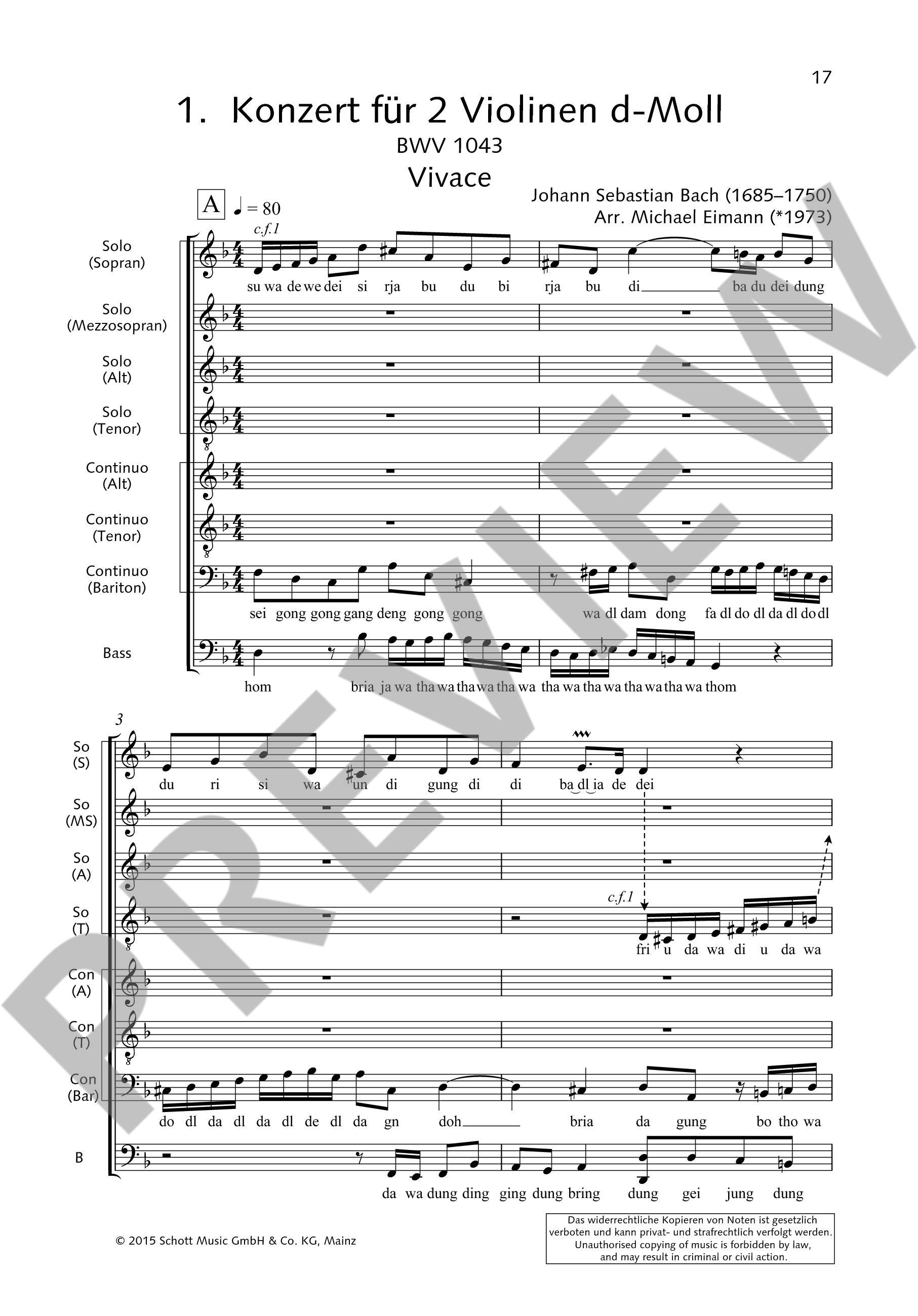 Sample 4 : Bach, Johann Sebastian : Quer Bach A Cappella,  - mixed choir or soloists (STTBarB) - Schott Digital