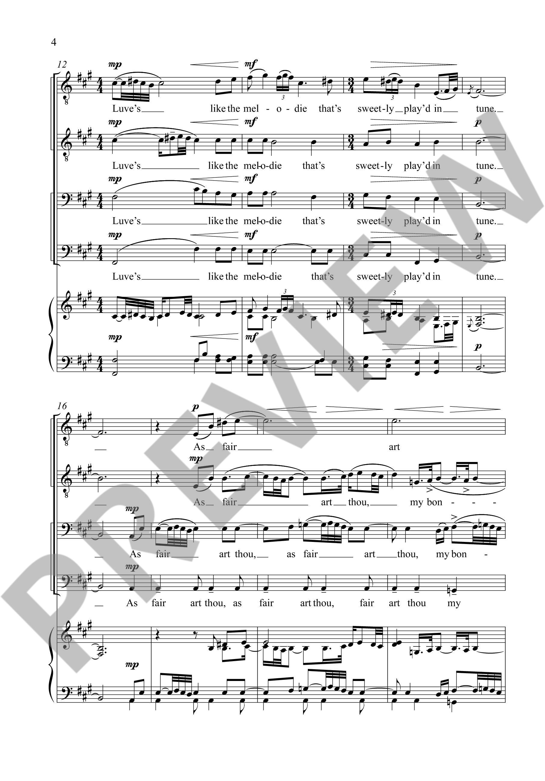 Sample 2 : Brown, Matthew : A Red, Red Rose,  - men's choir (TTBB) a cappella - Schott Digital