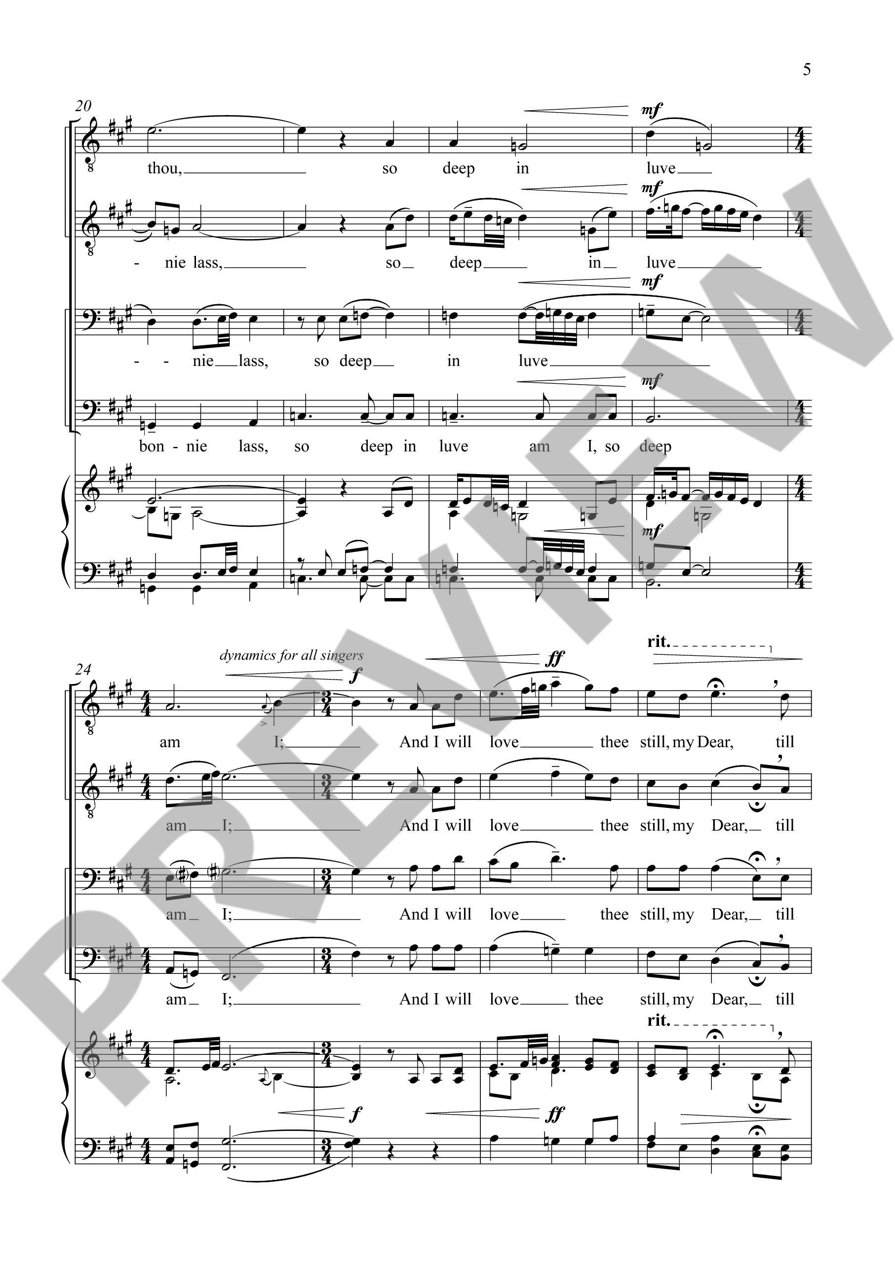 Sample 3 : Brown, Matthew : A Red, Red Rose,  - men's choir (TTBB) a cappella - Schott Digital