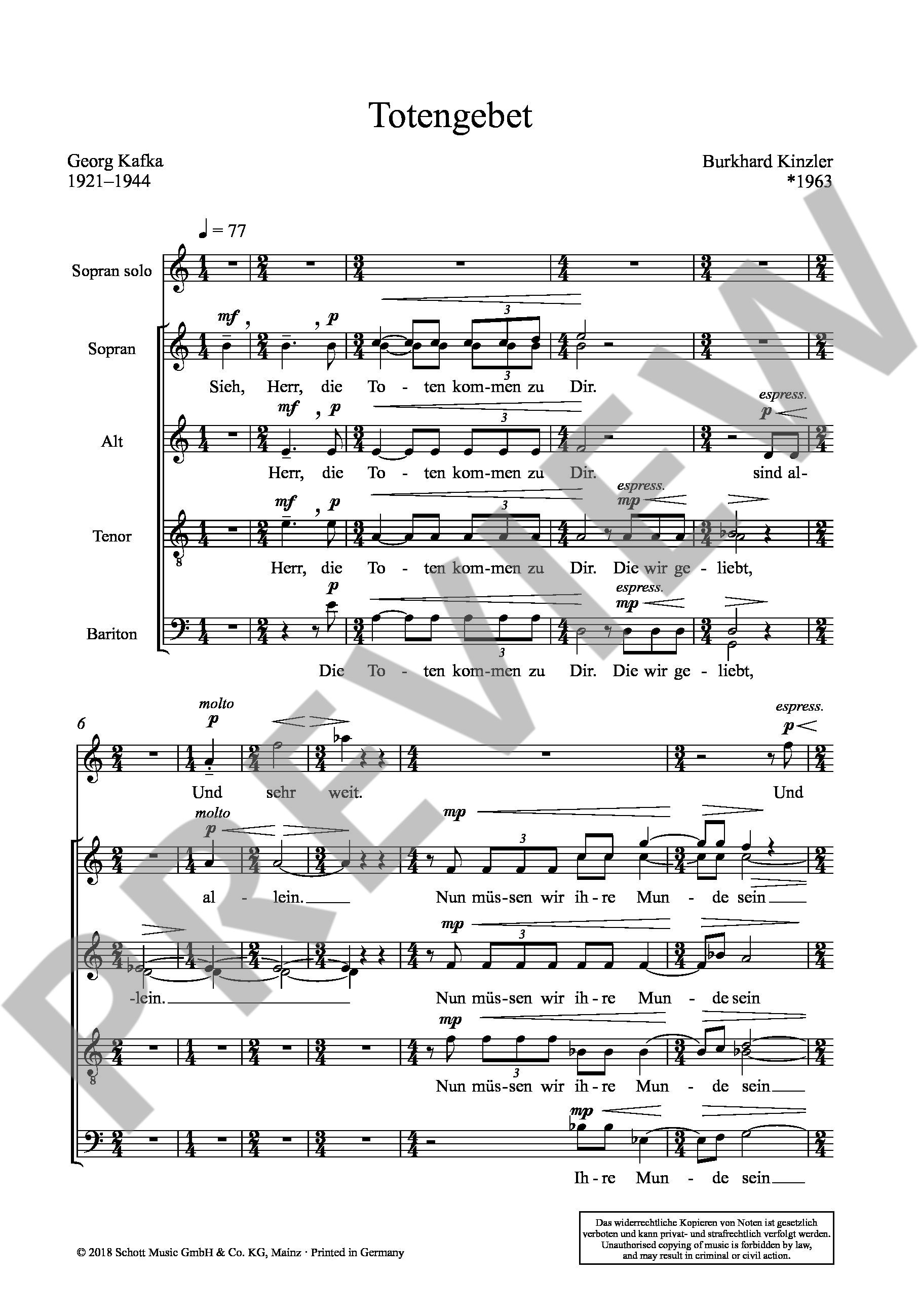 Sample 4 : Kinzler, Burkhard : Totengebet,  - soprano solo and mixed choir (SSAATTBB) - Schott Digital