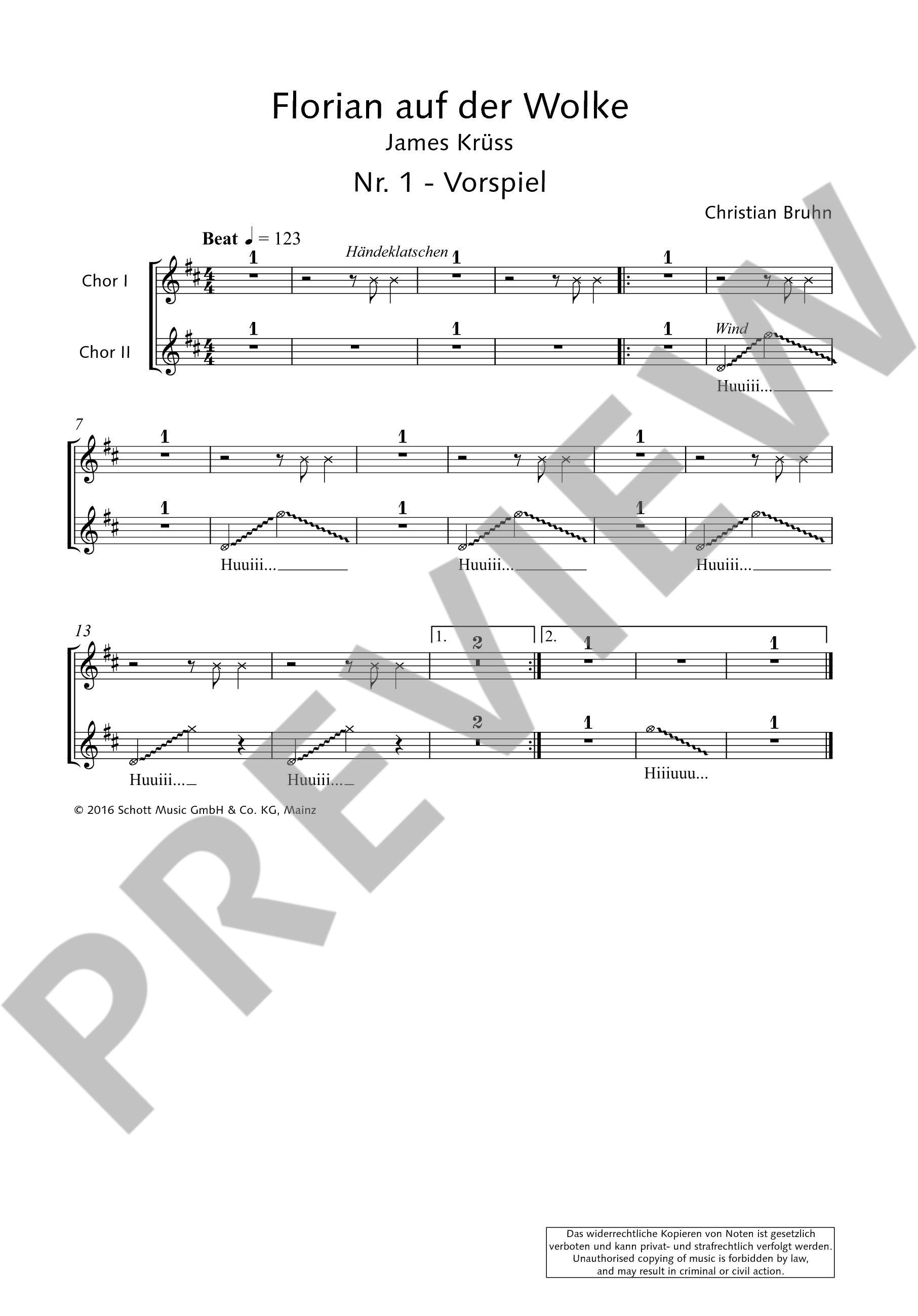 Sample 1 : Bruhn, Christian : Florian auf der Wolke, Singspiel für Kinder - Neufassung für die Aufführung mi