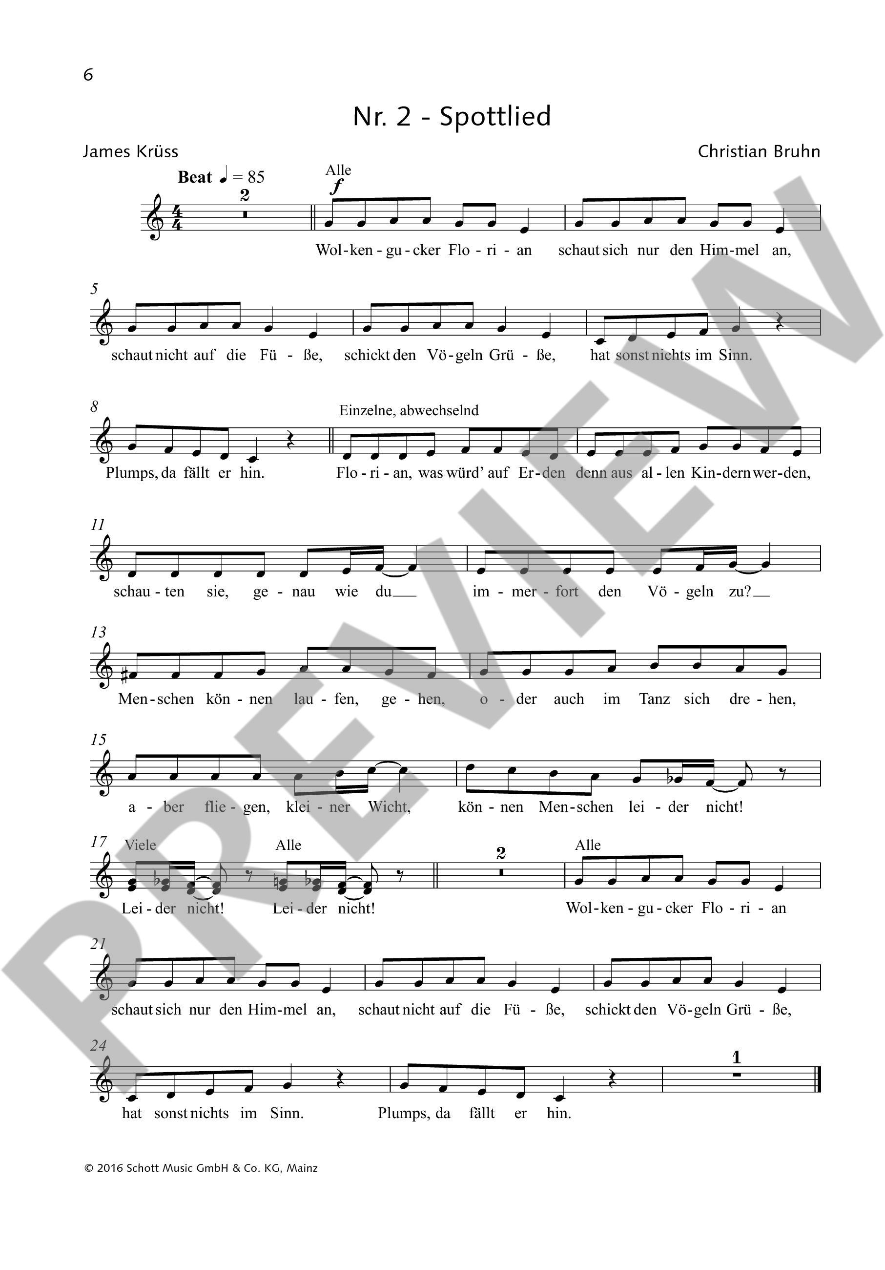 Sample 2 : Bruhn, Christian : Florian auf der Wolke, Singspiel für Kinder - Neufassung für die Aufführung mi