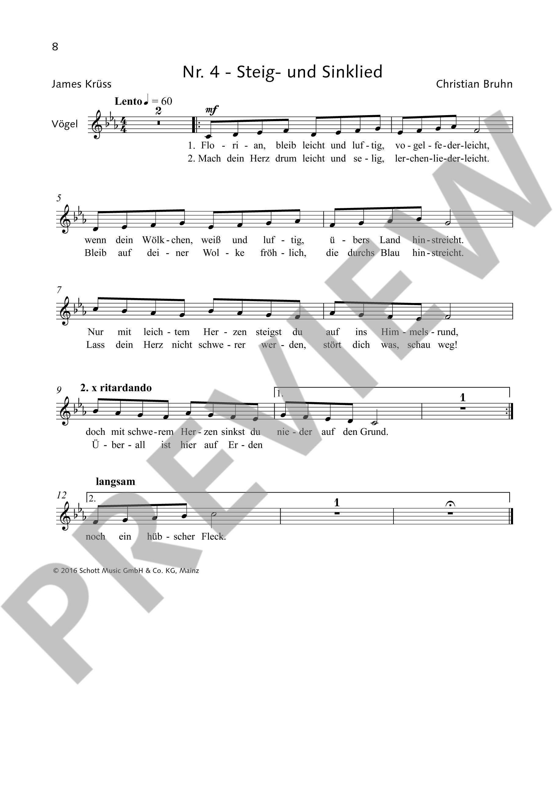 Sample 4 : Bruhn, Christian : Florian auf der Wolke, Singspiel für Kinder - Neufassung für die Aufführung mi