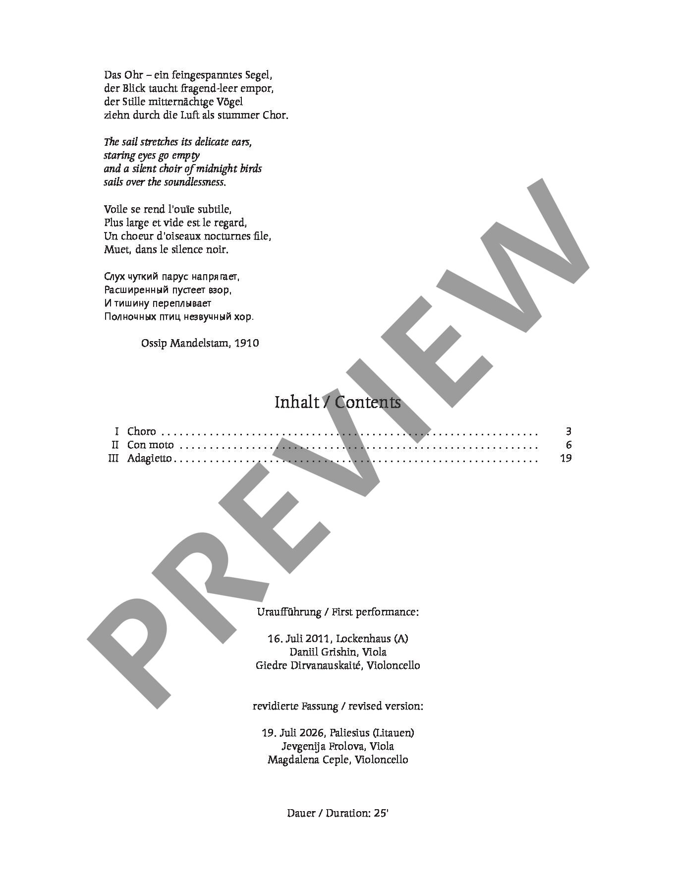 Sample 1 : Kissine, Victor : Duo II, For Viola And Violoncello - Viola And Cello - Schott Digital
