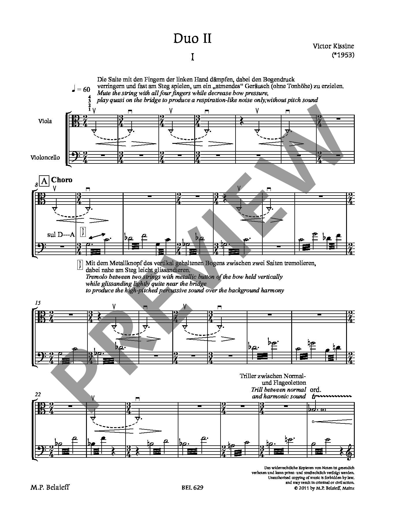 Sample 2 : Kissine, Victor : Duo II, For Viola And Violoncello - Viola And Cello - Schott Digital