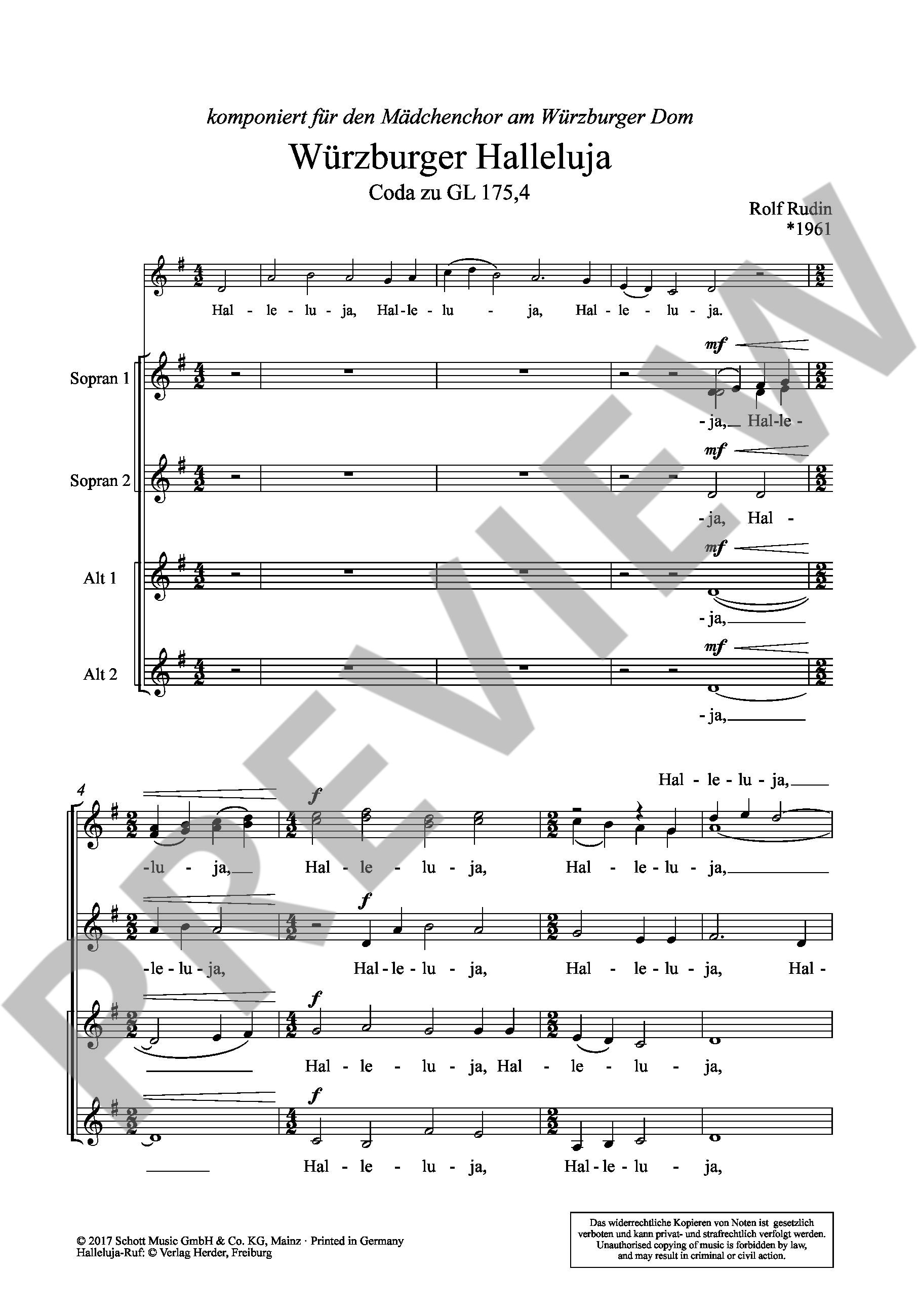 Sample 1 : Rohr, Heinrich / Rudin, Rolf : Würzburger Halleluja, Coda zu GL 175,4 - female choir (SSAA) a cappe