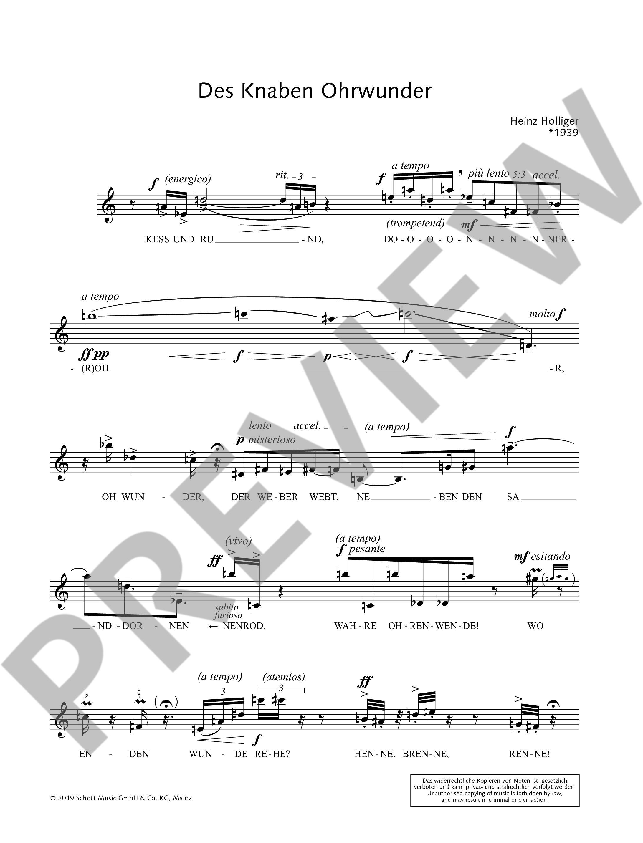 Sample 1 : Holliger, Heinz : Des Knaben Ohrwunder, Ein geschütteltes "Wunderhorn" for soprano solo - soprano s