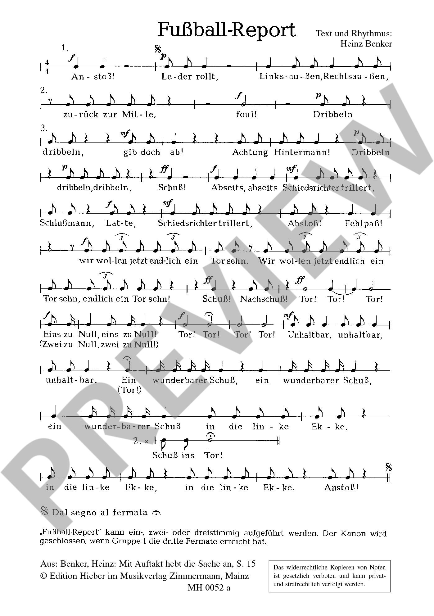 Sample 1 : Benker, Heinz : Fußball-Report,  - Sprechchoir - Schott Digital