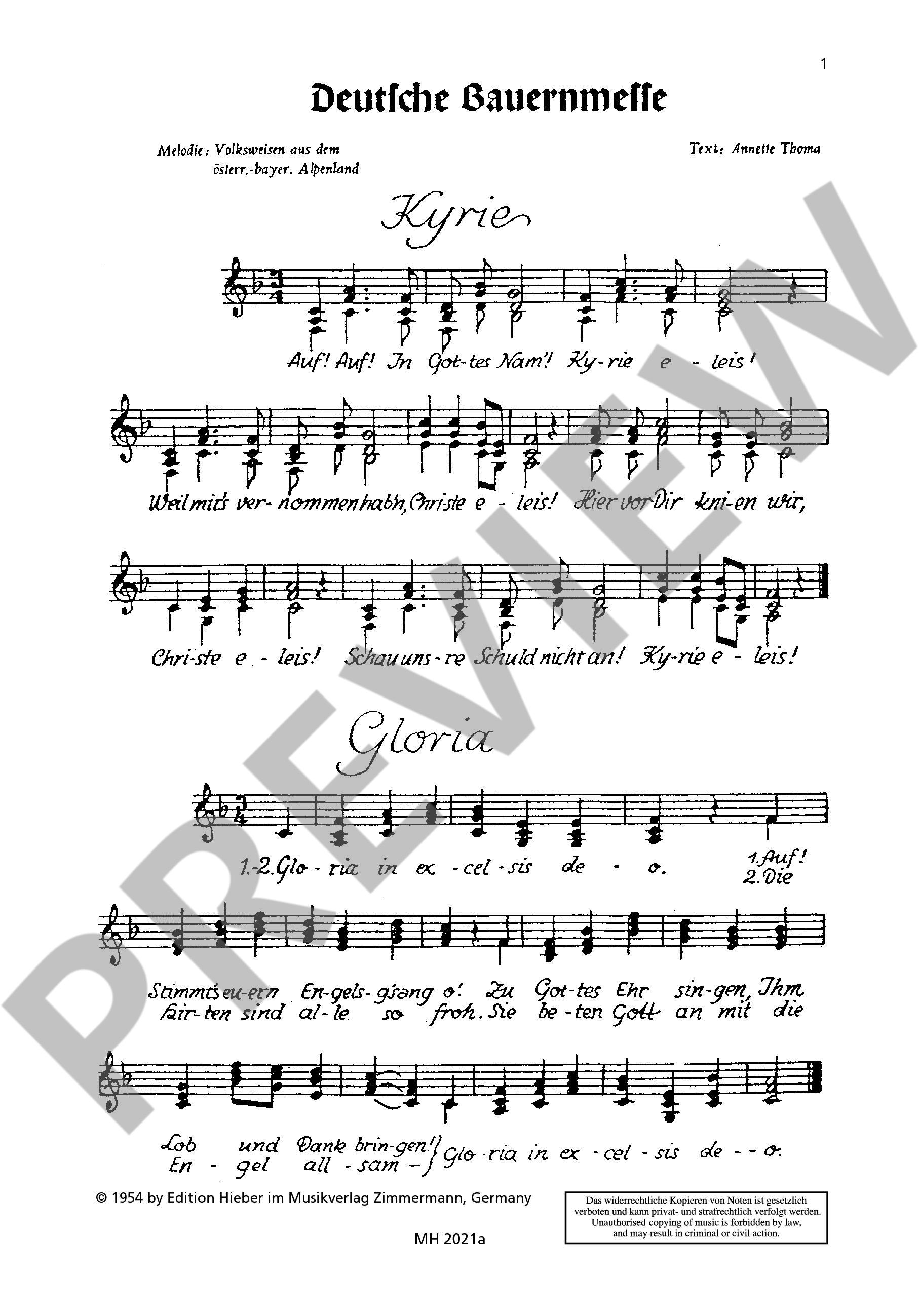 Sample 2 : Deutsche Bauernmesse, Ausgabe A - Dreigesang und Stubenmusik - Schott Digital