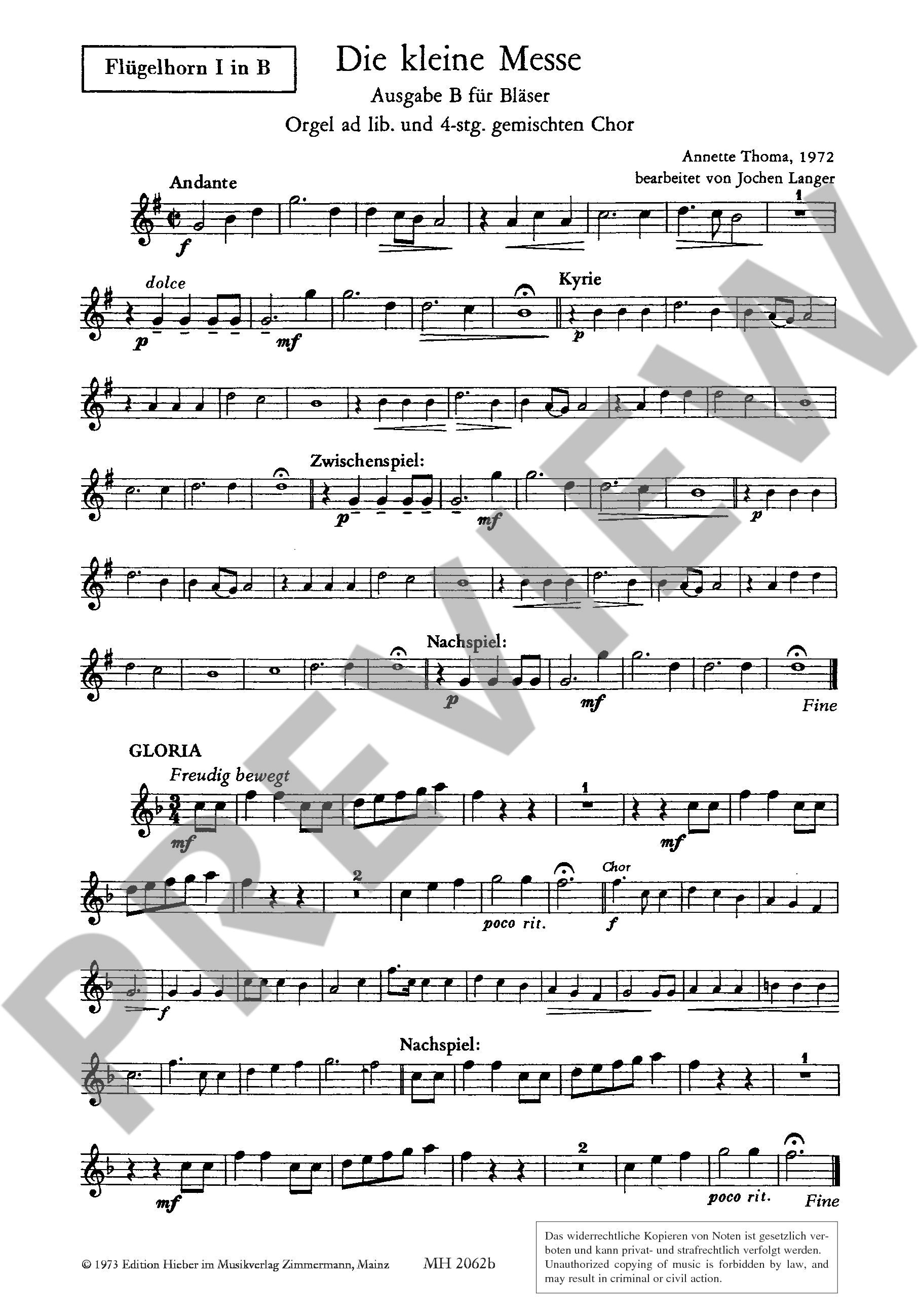 Sample 3 : Thoma, Annette : Die Kleine Messe, Worte und Weisen von Annette Thoma - mixed choir and wind instrum
