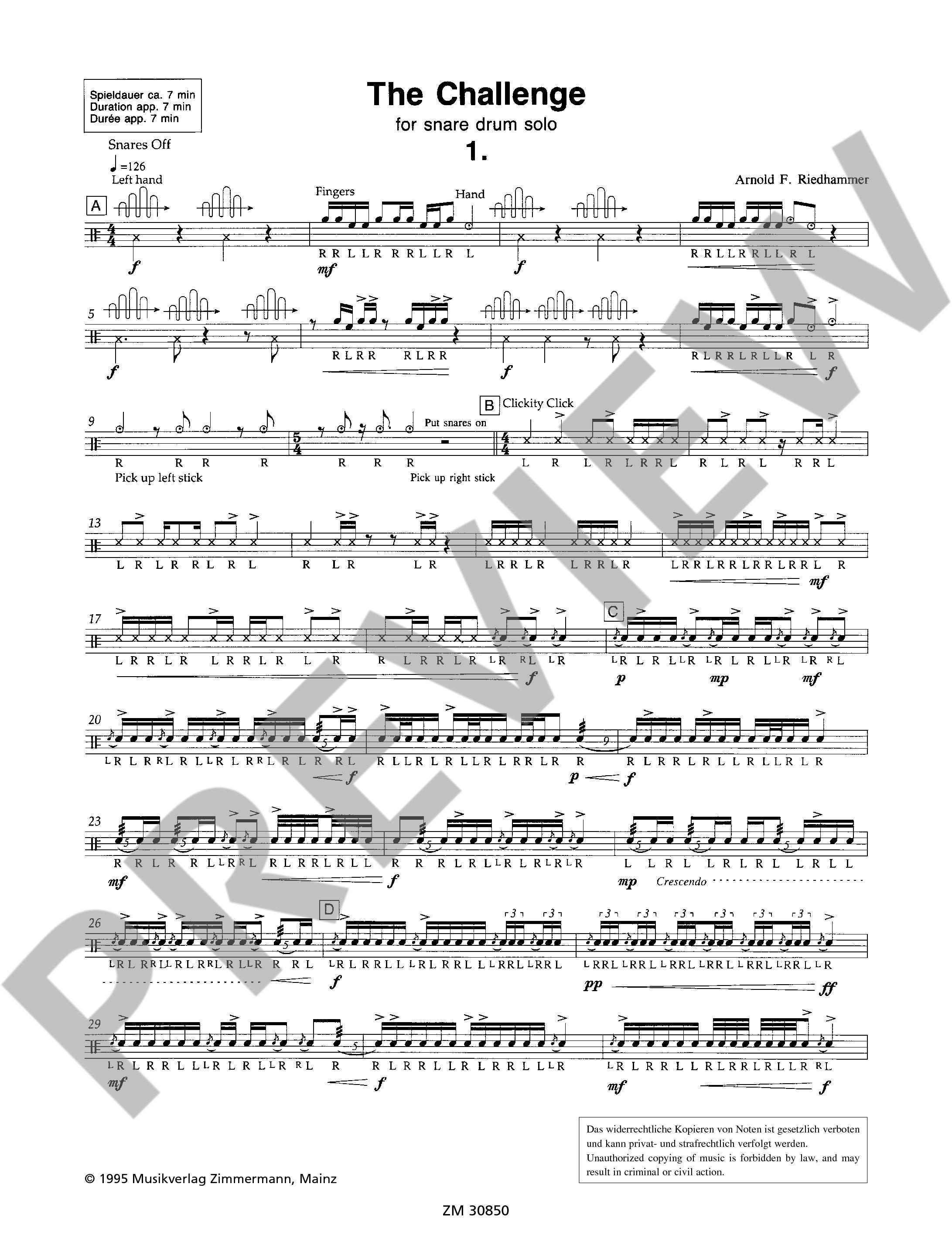 Sample 2 : Riedhammer, Arnold : The Challenge,  - side/snare drum - Schott Digital