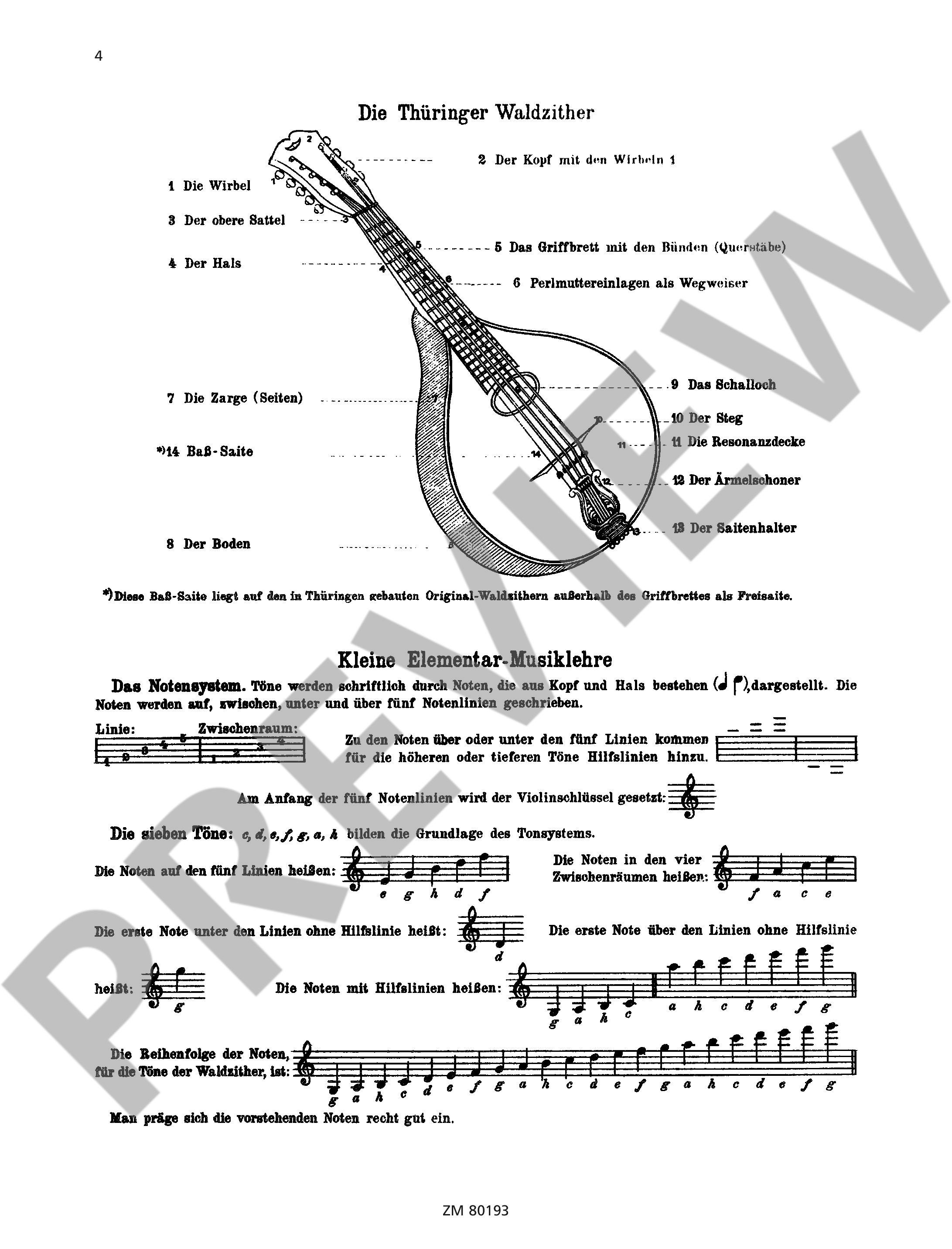 Sample 1 : Wobersin, Wilhelm : Schule für Waldzither, (9-saitige Thüringer Waldzither in G-Dur) - Waldzither