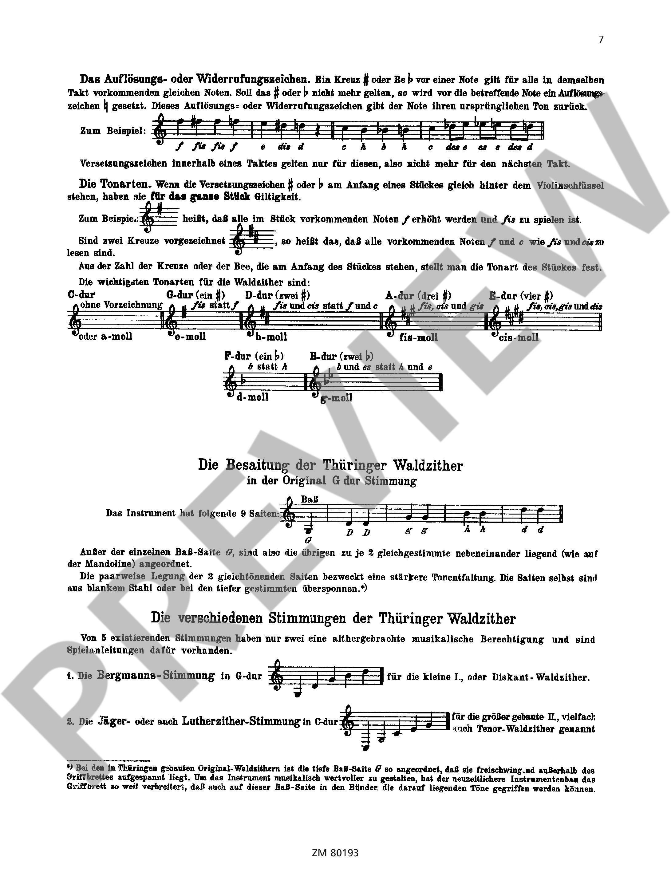 Sample 4 : Wobersin, Wilhelm : Schule für Waldzither, (9-saitige Thüringer Waldzither in G-Dur) - Waldzither