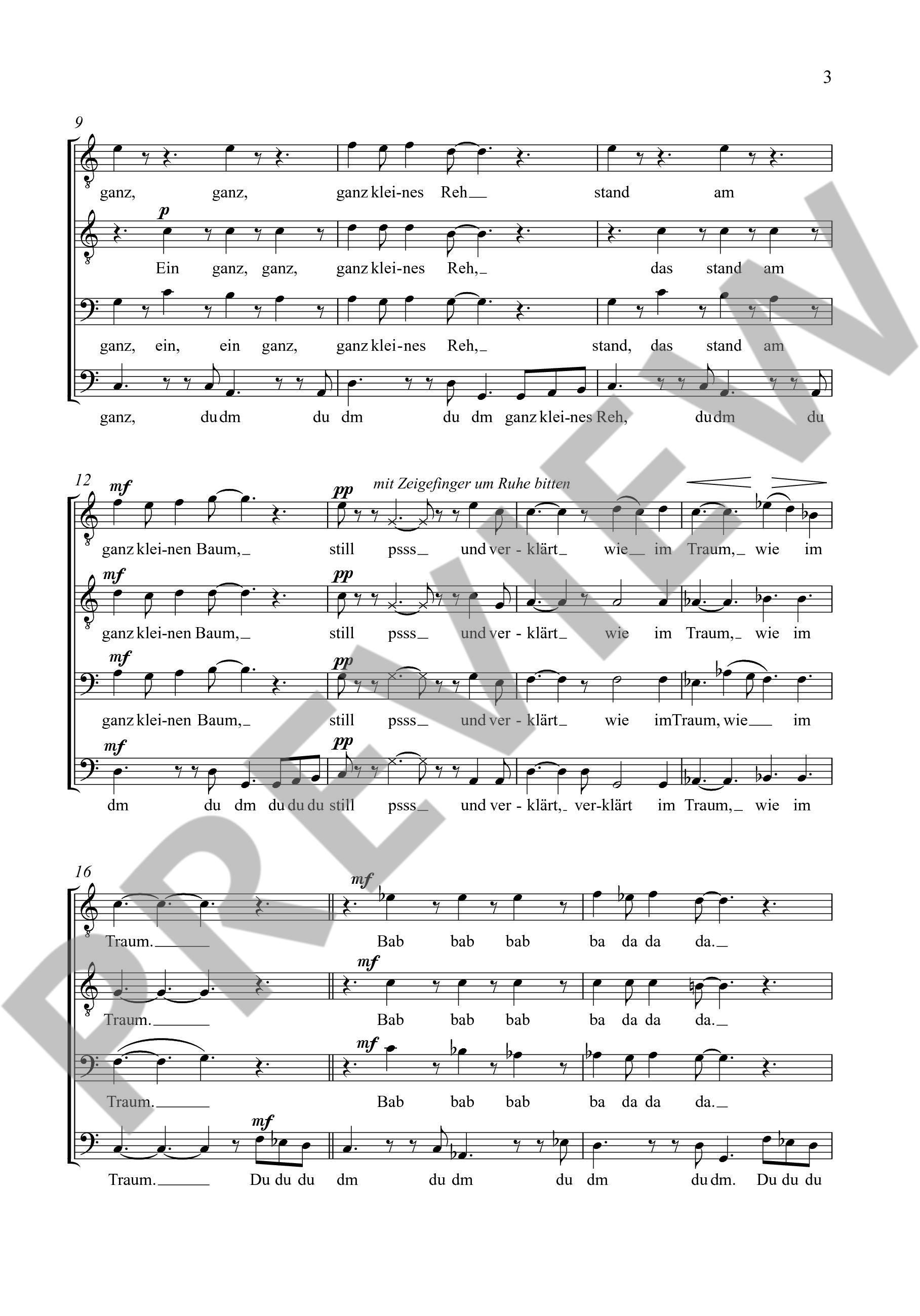 Sample 1 : Schronen, Alwin Michael : Reh-im-Park-Blues,  - men's choir (TTBB) a cappella - Schott Digital