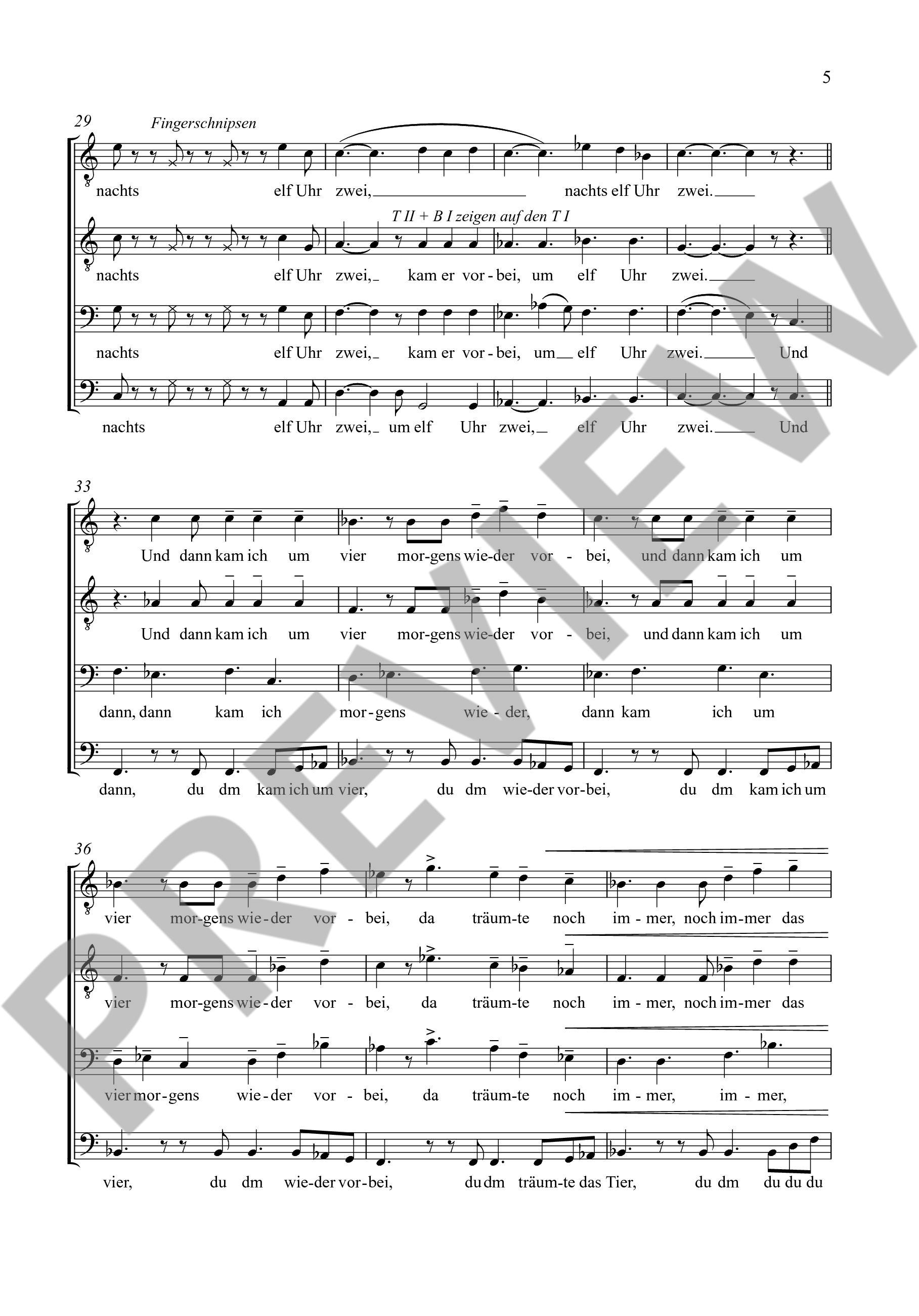 Sample 4 : Schronen, Alwin Michael : Reh-im-Park-Blues,  - men's choir (TTBB) a cappella - Schott Digital