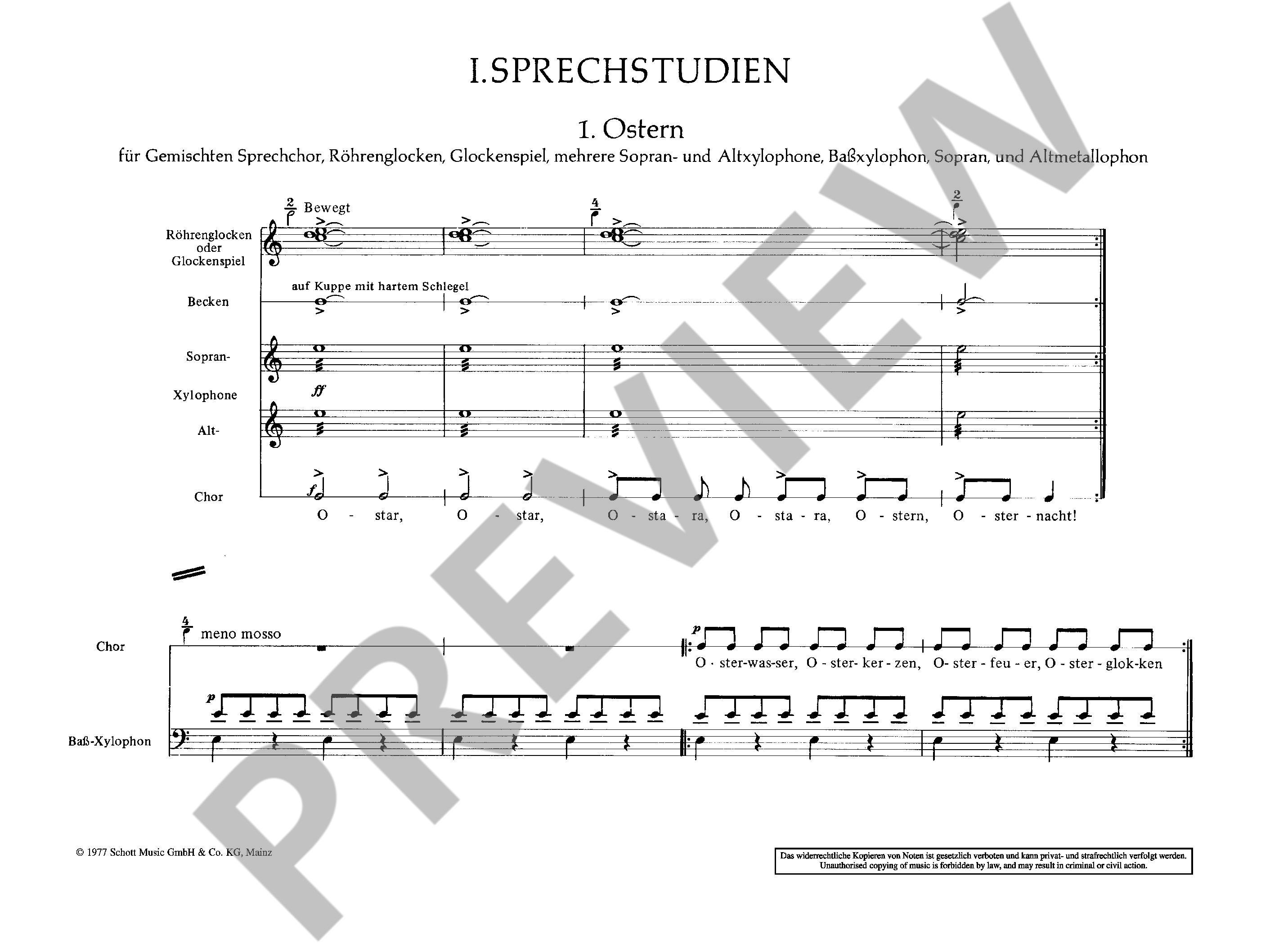 Sample 4 : Orff, Carl : Sprechstücke,  - speakers, speakerchoir and percussion - Schott Digital