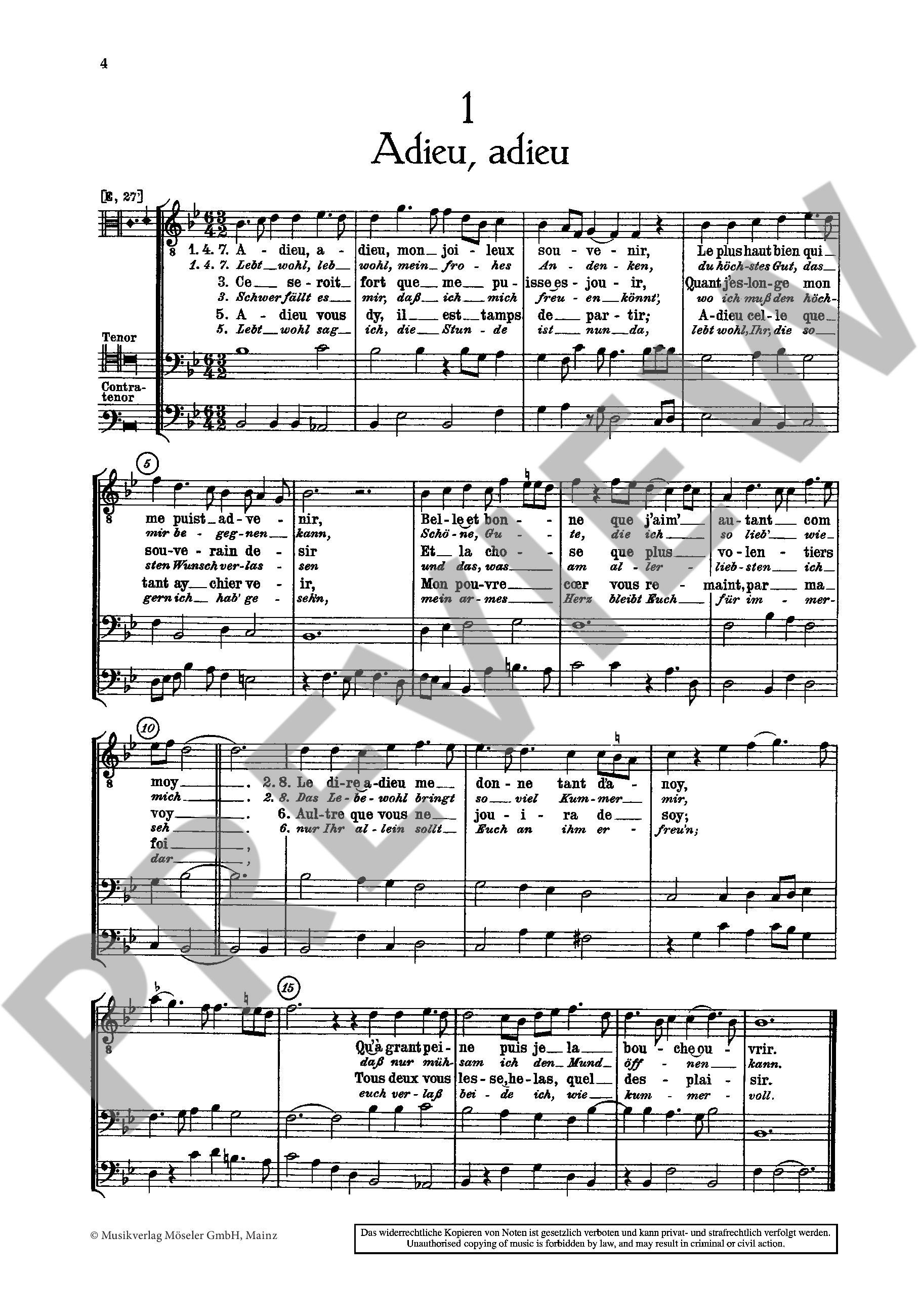 Sample 1 : Binchois, Gilles : 16 secular songs,  - soprano (tenor) and 2 instruments (in C) or 3 instruments -