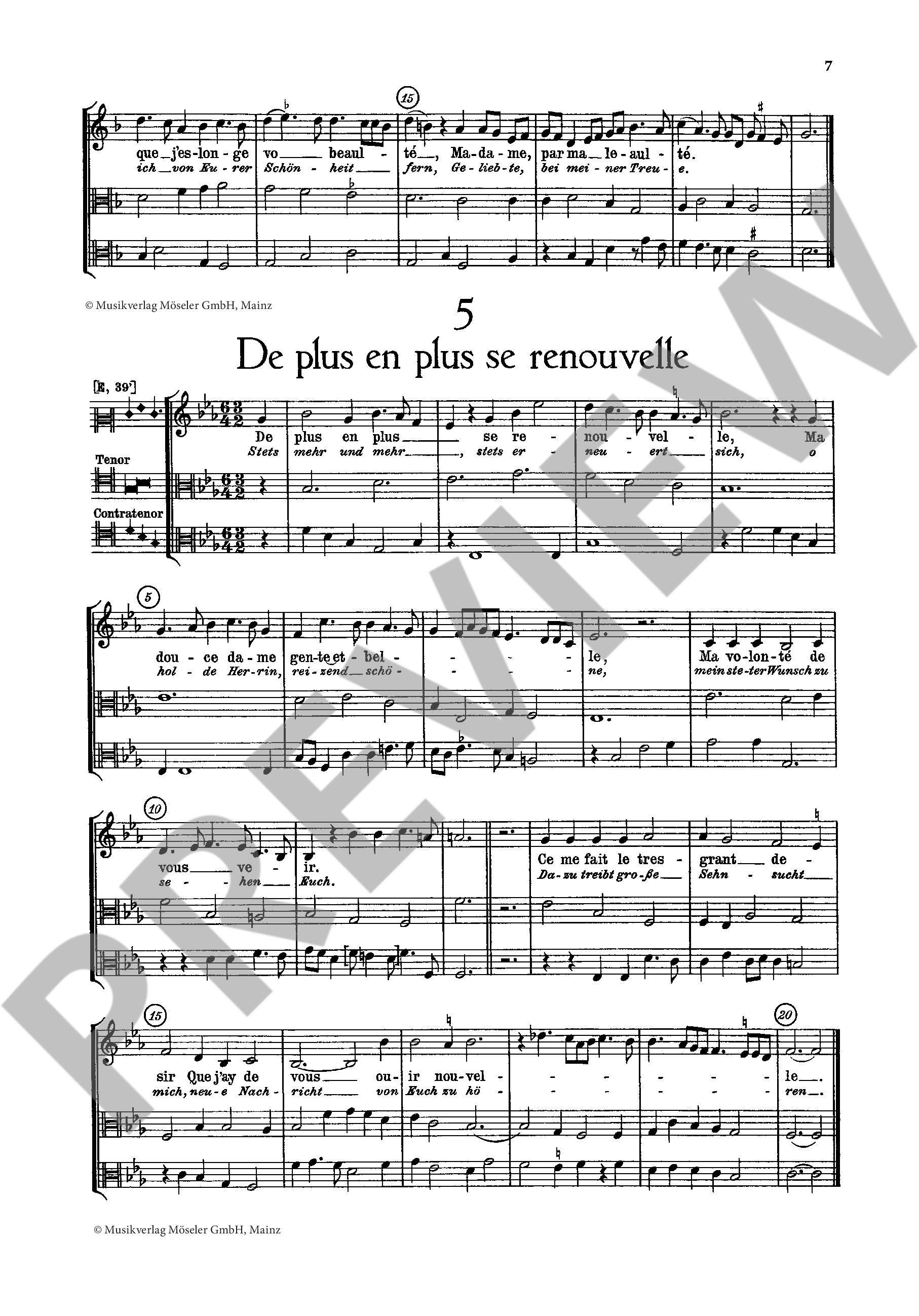 Sample 4 : Binchois, Gilles : 16 secular songs,  - soprano (tenor) and 2 instruments (in C) or 3 instruments -