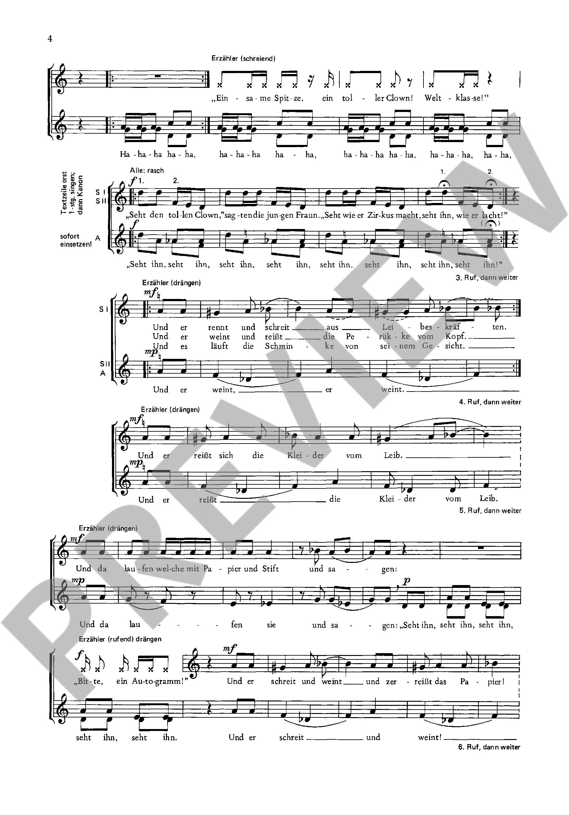 Sample 2 : Woll, Erna : Ballad of the clown,  - female choir (SSA) - Schott Digital